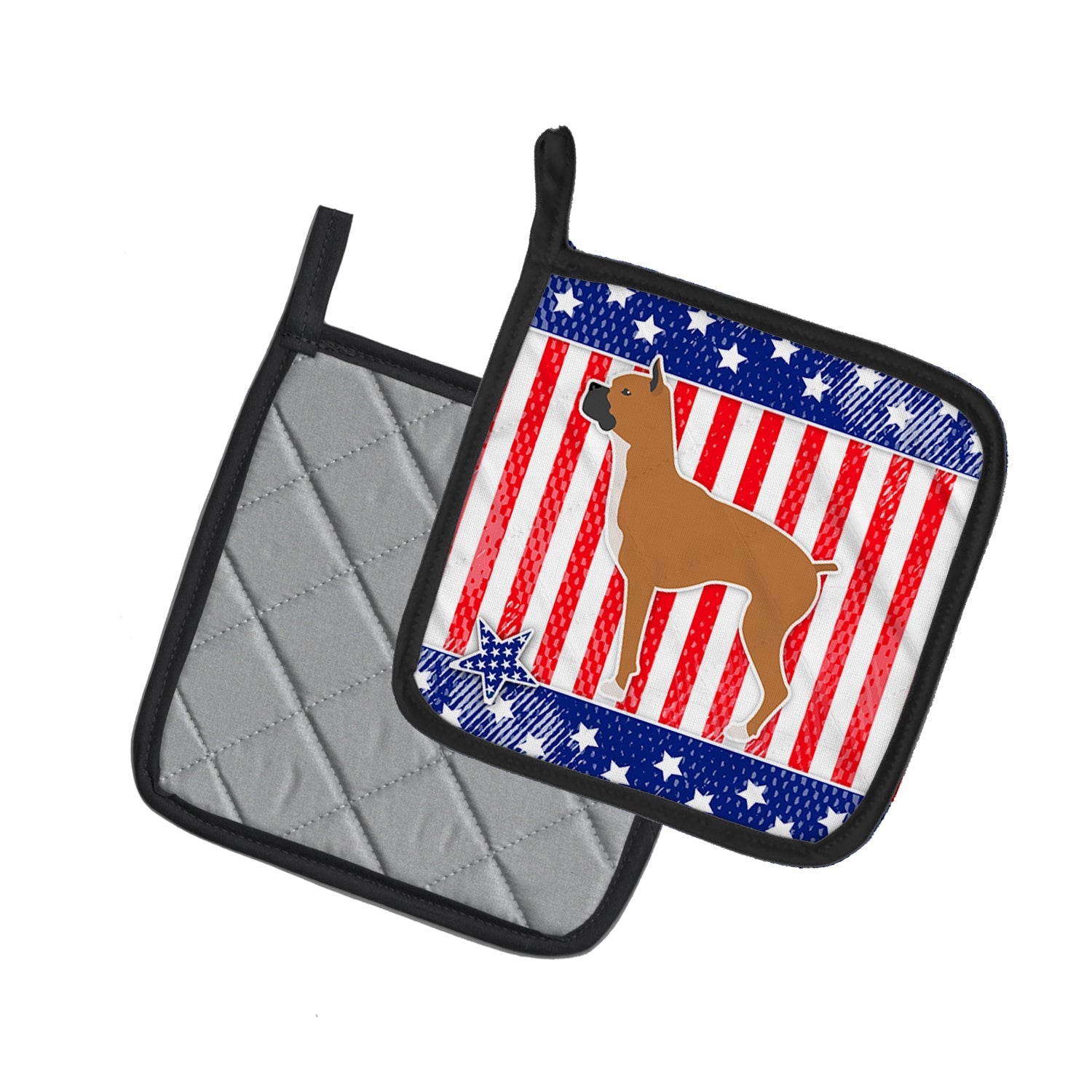 USA Patriotic Boxer Pot Holder Set of 2 Heat Resistant Quilted Hot Pads 7.5 x 7.5 Inch, Insulated Kitchen Trivets for Cooking & Baking