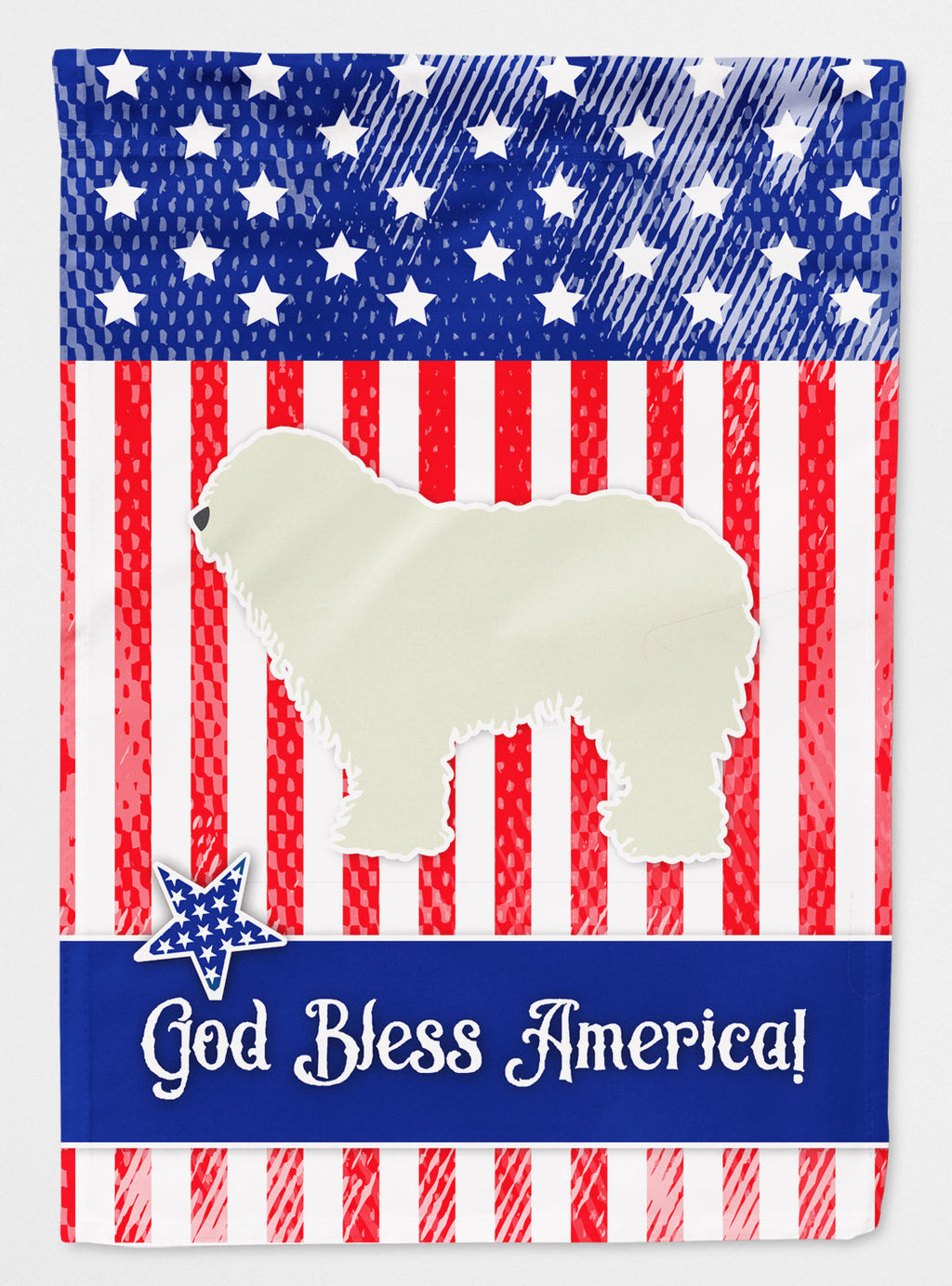 USA Patriotic Komondor House Flag 28x40 Porch Sleeve Pole Decorative Outside Yard Banner Artwork Wall Hanging, Polyester