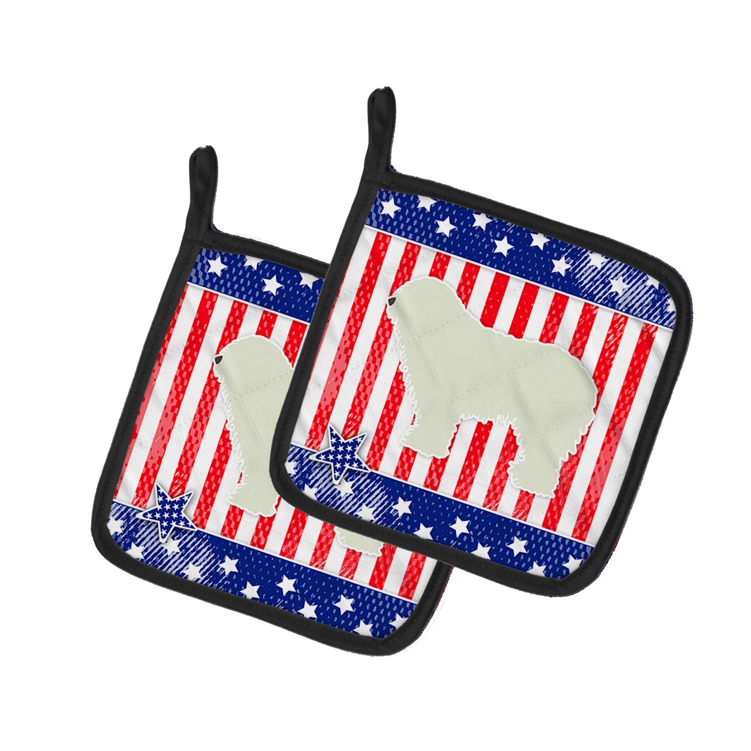 USA Patriotic Komondor Pot Holder Set of 2 Heat Resistant Quilted Hot Pads 7.5 x 7.5 Inch, Insulated Kitchen Trivets for Cooking & Baking