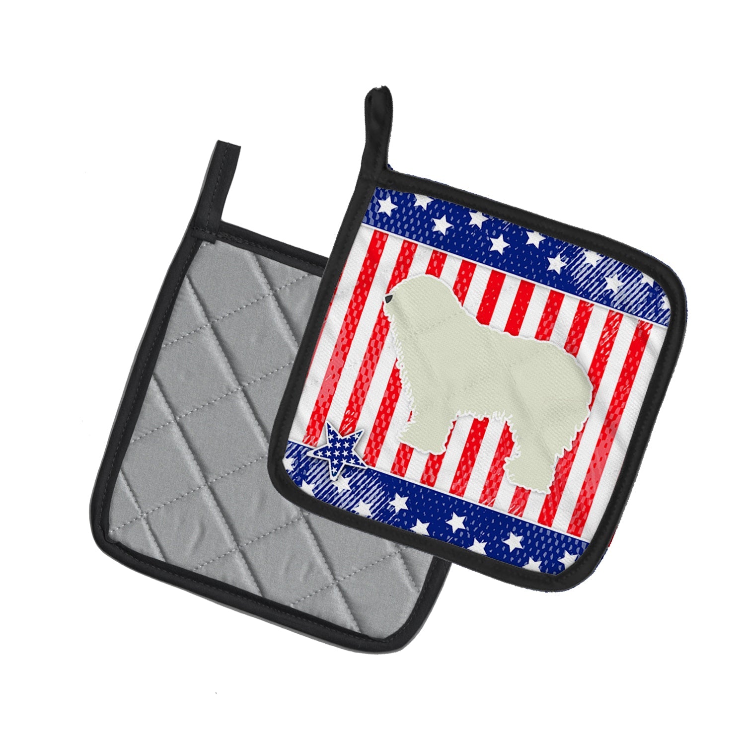 USA Patriotic Komondor Pot Holder Set of 2 Heat Resistant Quilted Hot Pads 7.5 x 7.5 Inch, Insulated Kitchen Trivets for Cooking & Baking