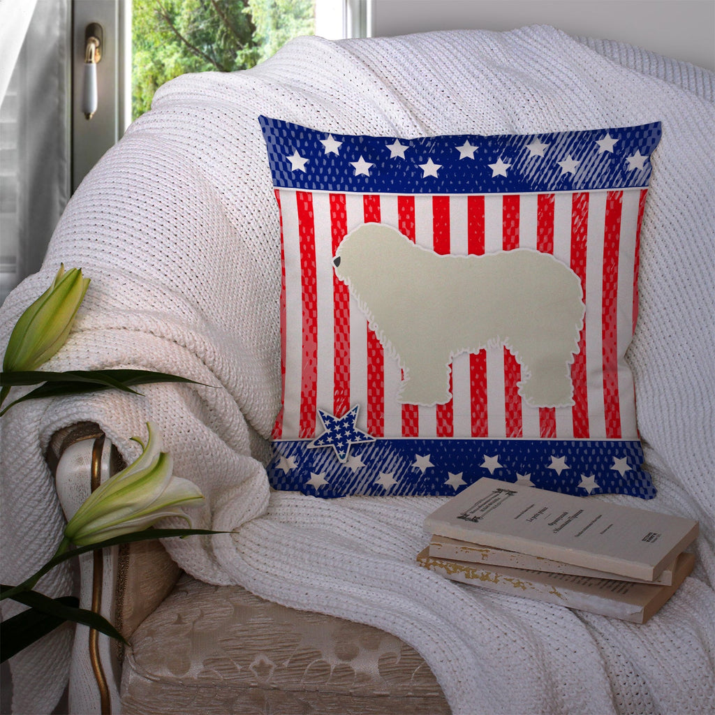 USA Patriotic Komondor Decorative Throw Pillow 14x14 Indoor Outdoor Accent Cushion, Fabric Cover with Insert for Sofa, Bed, Porch & Living Room