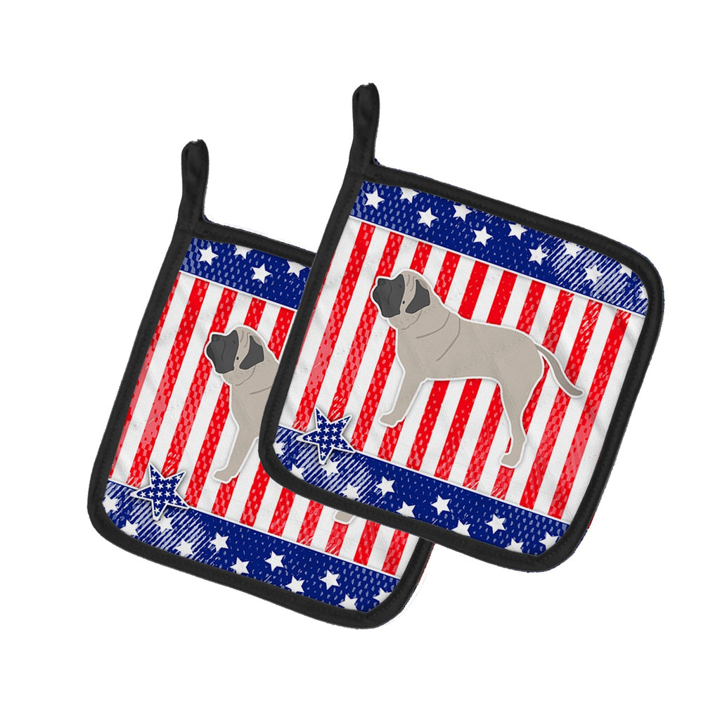 USA Patriotic English Mastiff Pot Holder Set of 2 Heat Resistant Quilted Hot Pads 7.5 x 7.5 Inch, Insulated Kitchen Trivets for Cooking & Baking
