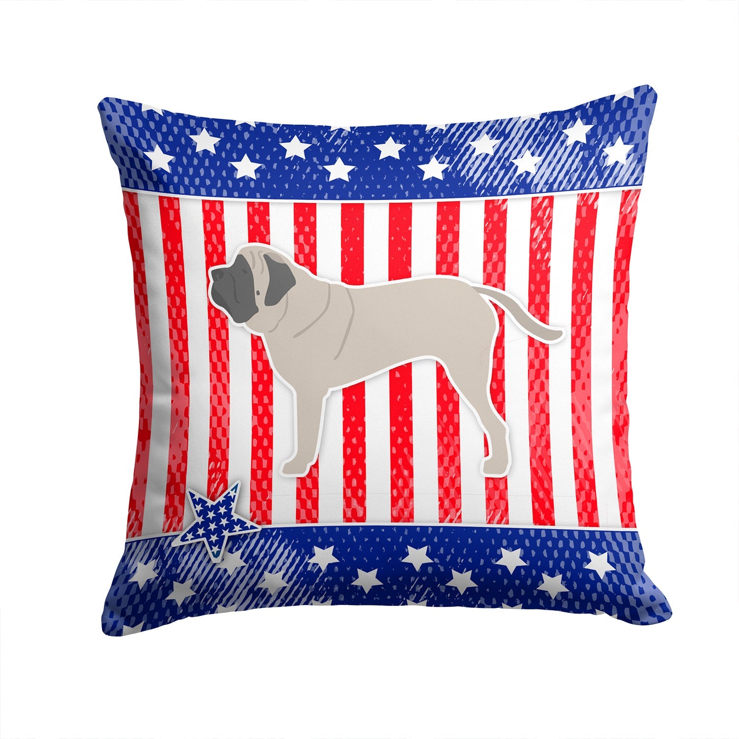 USA Patriotic English Mastiff Decorative Throw Pillow 14x14 Indoor Outdoor Accent Cushion, Fabric Cover with Insert for Sofa, Bed, Porch & Living Room