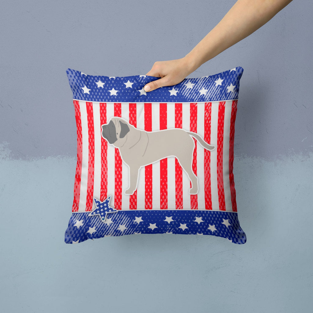 USA Patriotic English Mastiff Decorative Throw Pillow 14x14 Indoor Outdoor Accent Cushion, Fabric Cover with Insert for Sofa, Bed, Porch & Living Room