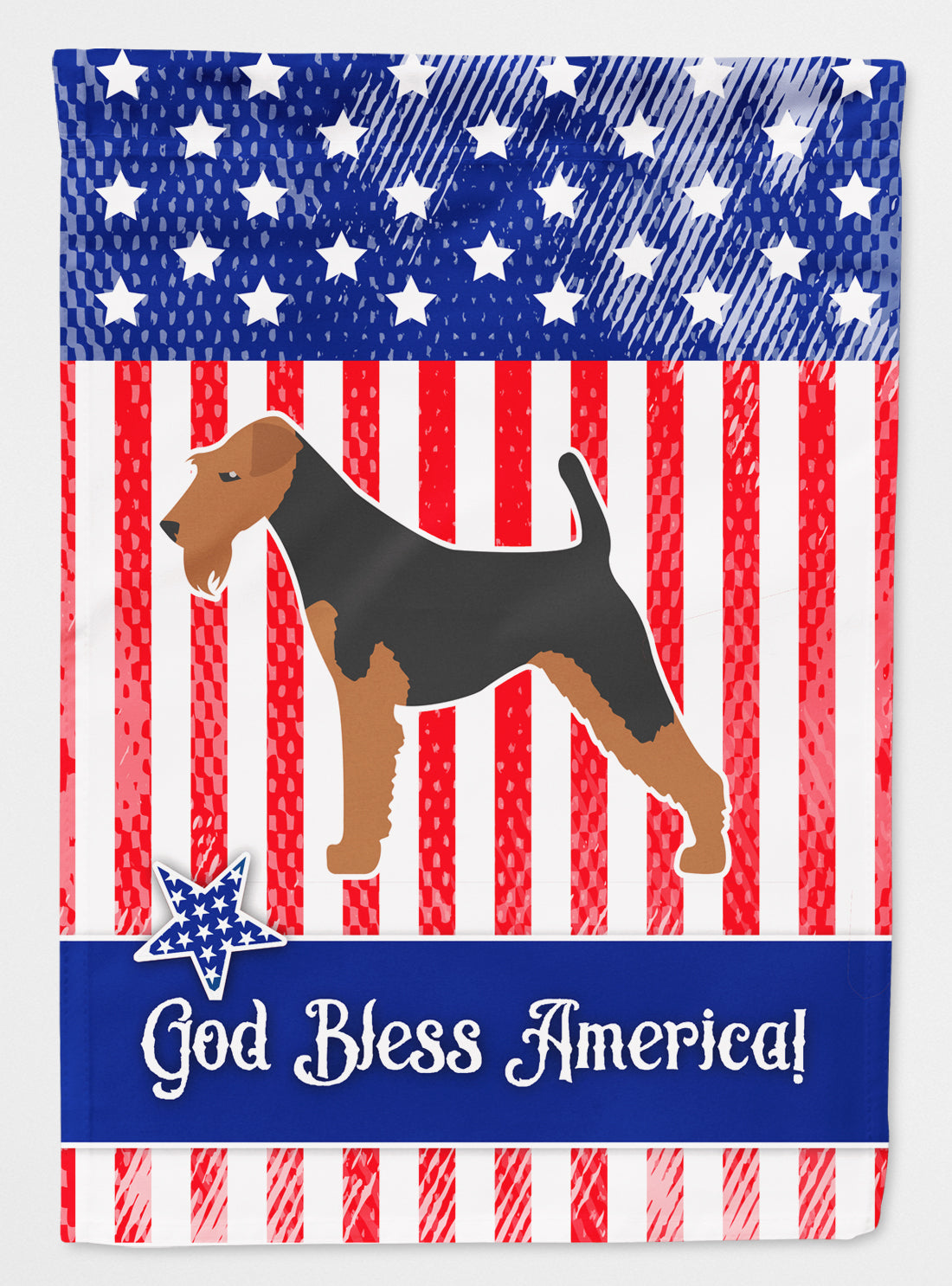 USA Patriotic Airedale Terrier House Flag 28x40 Porch Sleeve Pole Decorative Outside Yard Banner Artwork Wall Hanging, Polyester