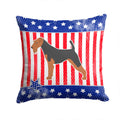 USA Patriotic Airedale Terrier Decorative Throw Pillow 14x14 Indoor Outdoor Accent Cushion, Fabric Cover with Insert for Sofa, Bed, Porch & Living Room