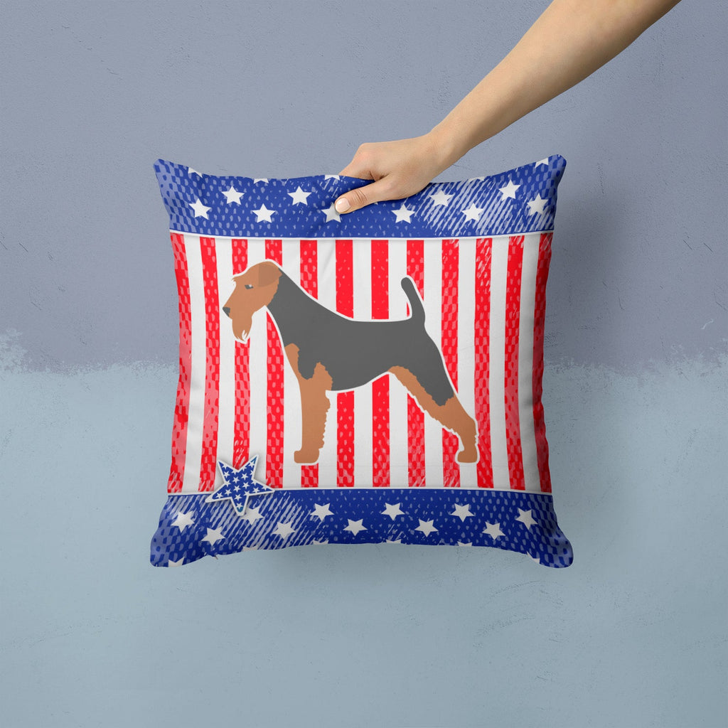 USA Patriotic Airedale Terrier Decorative Throw Pillow 14x14 Indoor Outdoor Accent Cushion, Fabric Cover with Insert for Sofa, Bed, Porch & Living Room