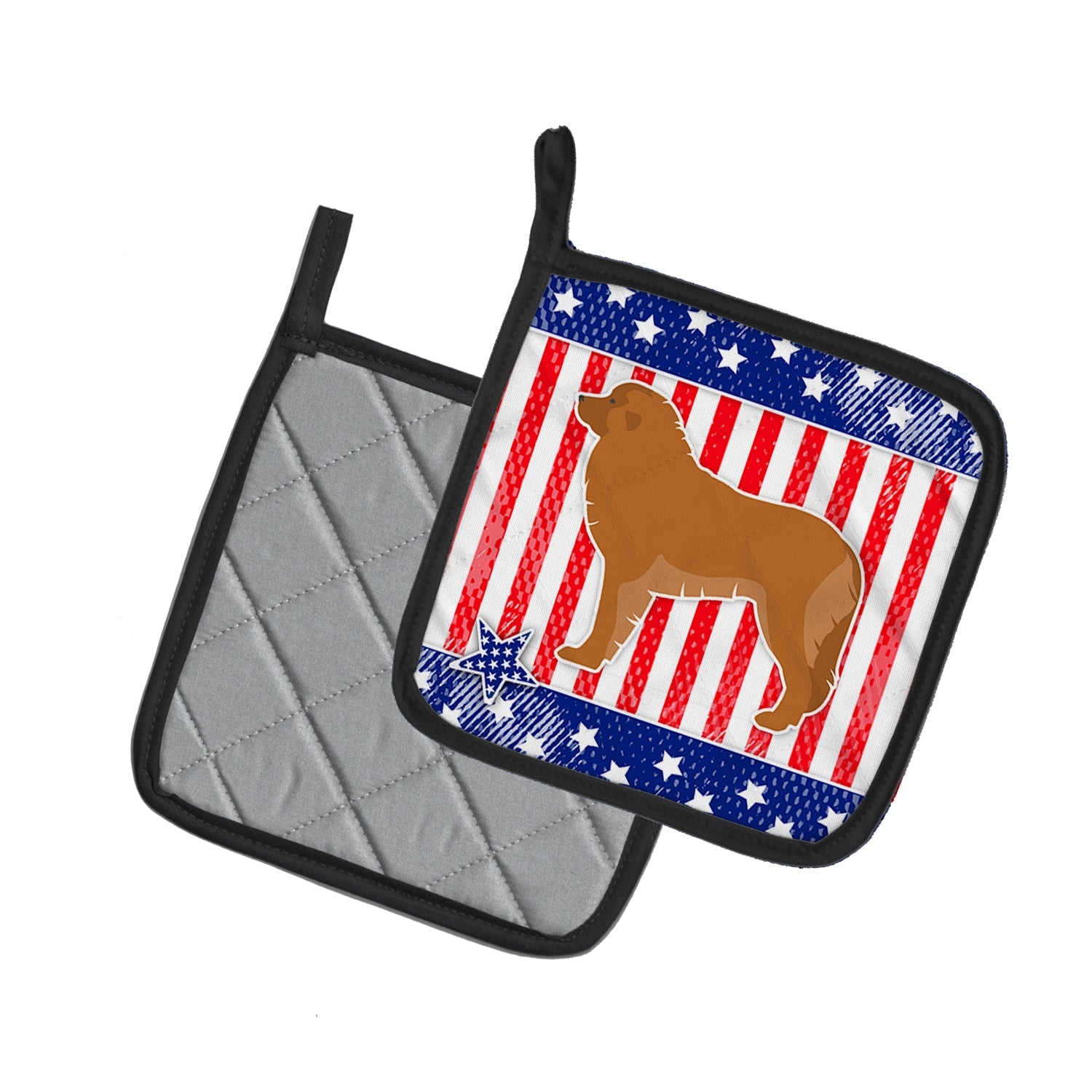 USA Patriotic Leonberger Pot Holder Set of 2 Heat Resistant Quilted Hot Pads 7.5 x 7.5 Inch, Insulated Kitchen Trivets for Cooking & Baking