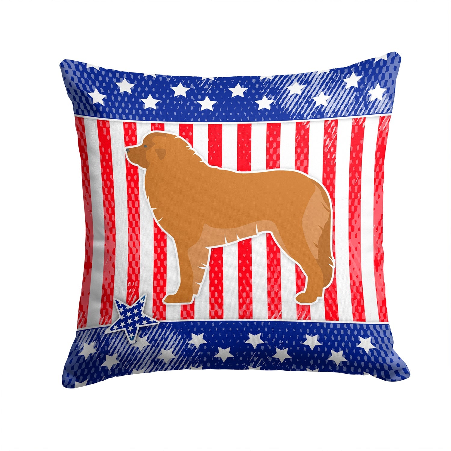 USA Patriotic Leonberger Decorative Throw Pillow 14x14 Indoor Outdoor Accent Cushion, Fabric Cover with Insert for Sofa, Bed, Porch & Living Room