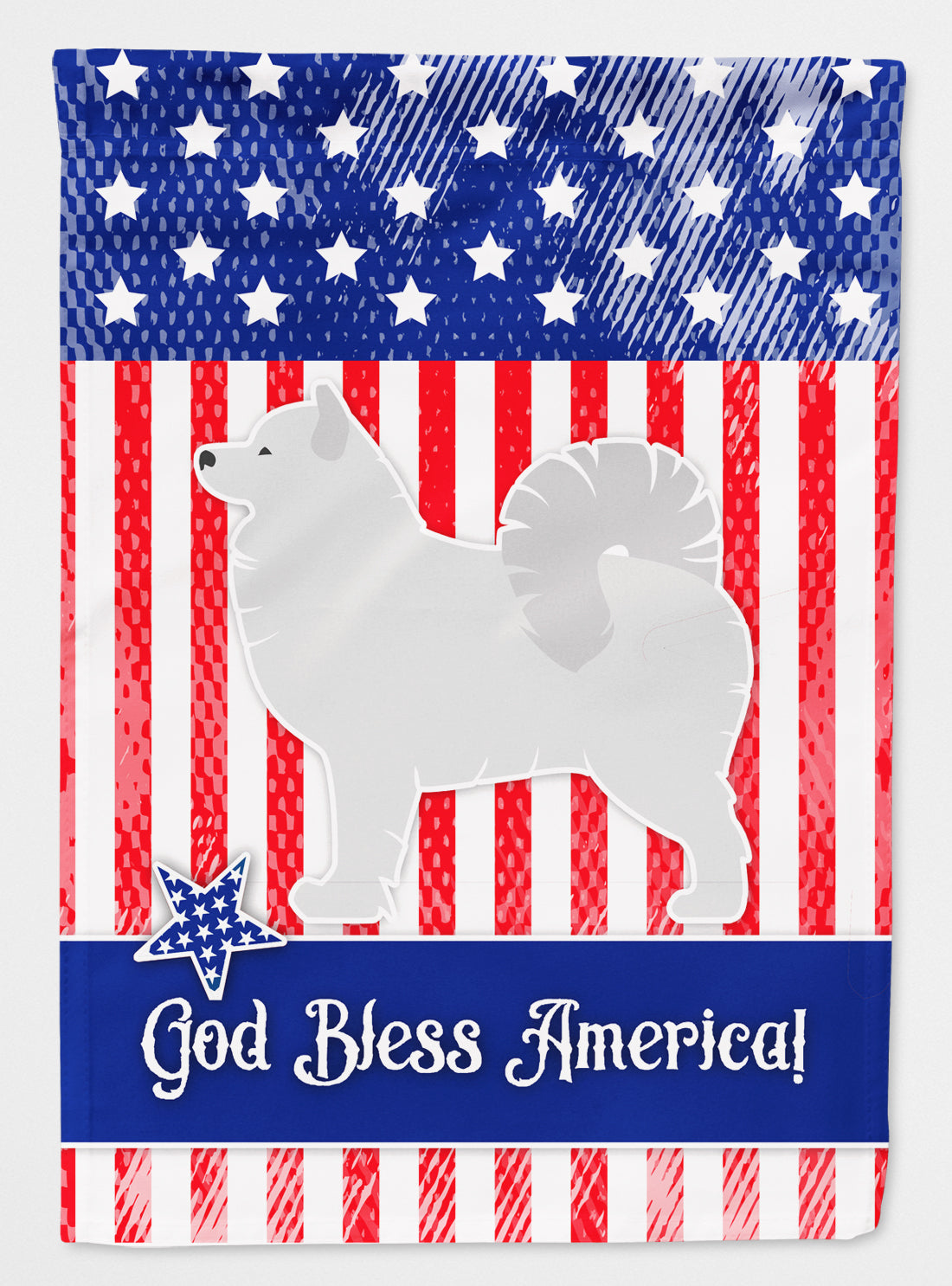 USA Patriotic Samoyed House Flag 28x40 Porch Sleeve Pole Decorative Outside Yard Banner Artwork Wall Hanging, Polyester
