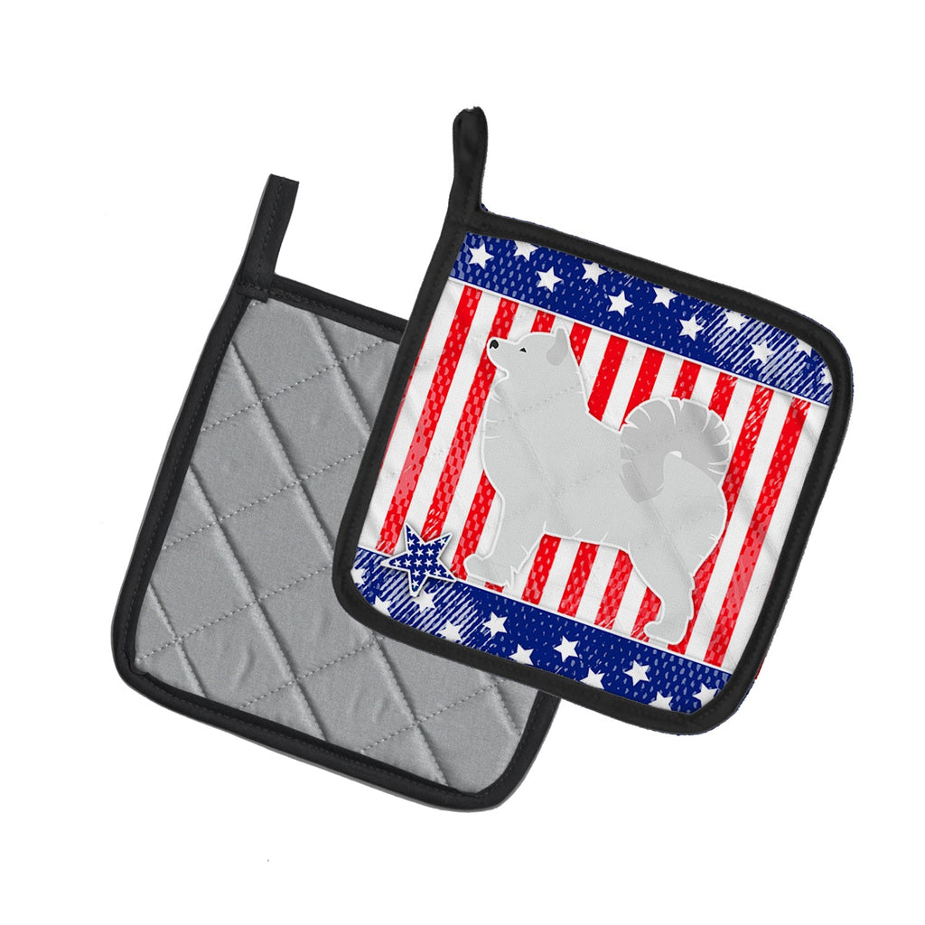 USA Patriotic Samoyed Pot Holder Set of 2 Heat Resistant Quilted Hot Pads 7.5 x 7.5 Inch, Insulated Kitchen Trivets for Cooking & Baking