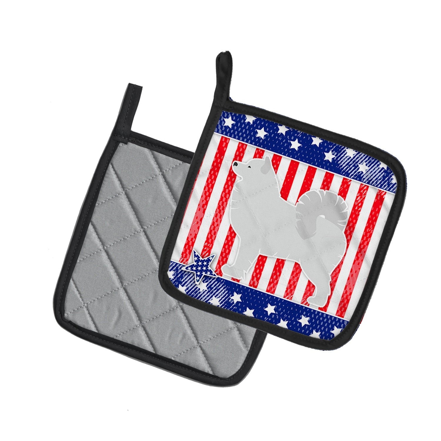 USA Patriotic Samoyed Pot Holder Set of 2 Heat Resistant Quilted Hot Pads 7.5 x 7.5 Inch, Insulated Kitchen Trivets for Cooking & Baking