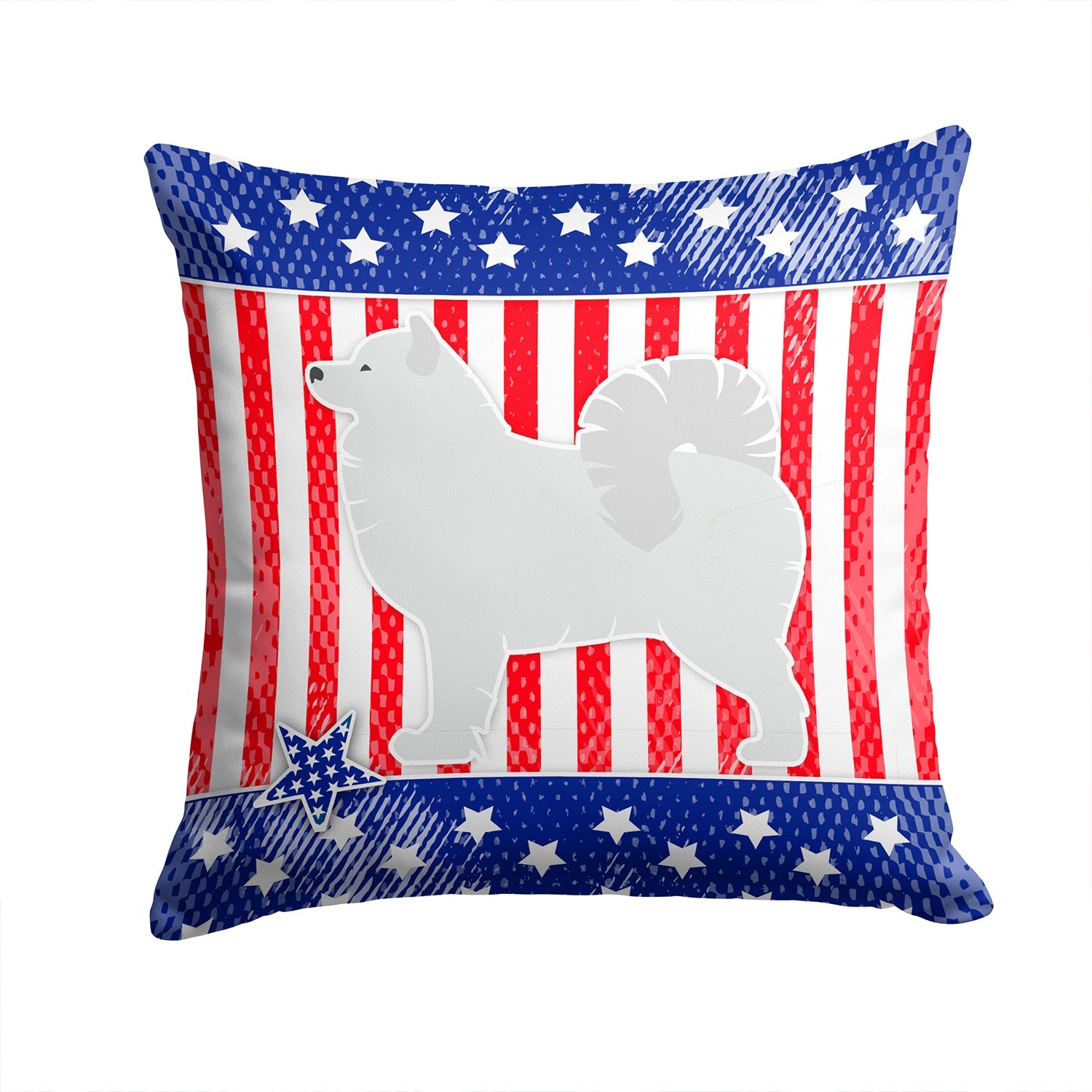 USA Patriotic Samoyed Decorative Throw Pillow 14x14 Indoor Outdoor Accent Cushion, Fabric Cover with Insert for Sofa, Bed, Porch & Living Room