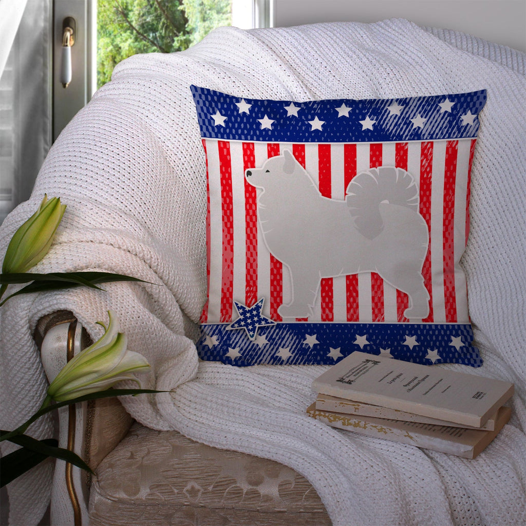 USA Patriotic Samoyed Decorative Throw Pillow 14x14 Indoor Outdoor Accent Cushion, Fabric Cover with Insert for Sofa, Bed, Porch & Living Room