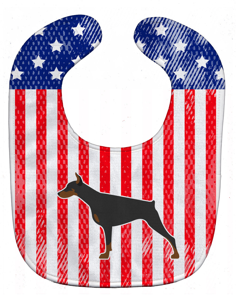 USA Patriotic Doberman Pinscher Baby Bib Easy-Clean Baby Bib Baby Feeding Accessory Baby Mealtime Essential, 10 x 13, Multicolor