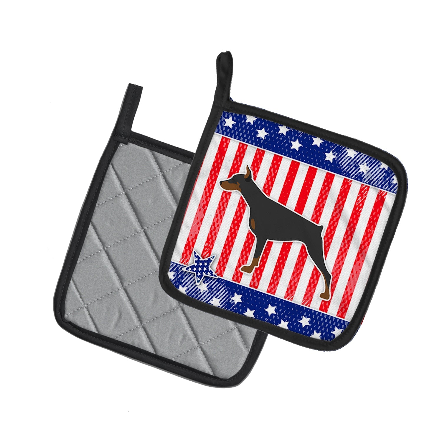 USA Patriotic Doberman Pinscher Pot Holder Set of 2 Heat Resistant Quilted Hot Pads 7.5 x 7.5 Inch, Insulated Kitchen Trivets for Cooking & Baking