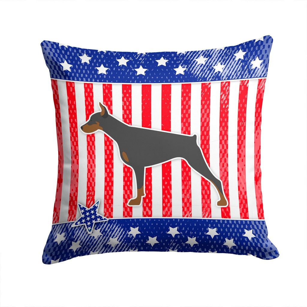 USA Patriotic Doberman Pinscher Decorative Throw Pillow 14x14 Indoor Outdoor Accent Cushion, Fabric Cover with Insert for Sofa, Bed, Porch & Living Room