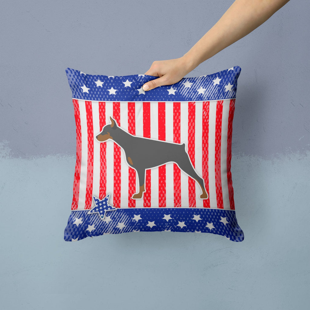 USA Patriotic Doberman Pinscher Decorative Throw Pillow 14x14 Indoor Outdoor Accent Cushion, Fabric Cover with Insert for Sofa, Bed, Porch & Living Room