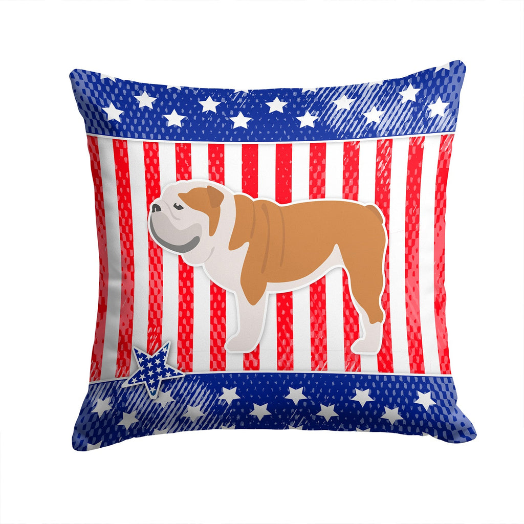 USA Patriotic English Bulldog Decorative Throw Pillow 14x14 Indoor Outdoor Accent Cushion, Fabric Cover with Insert for Sofa, Bed, Porch & Living Room