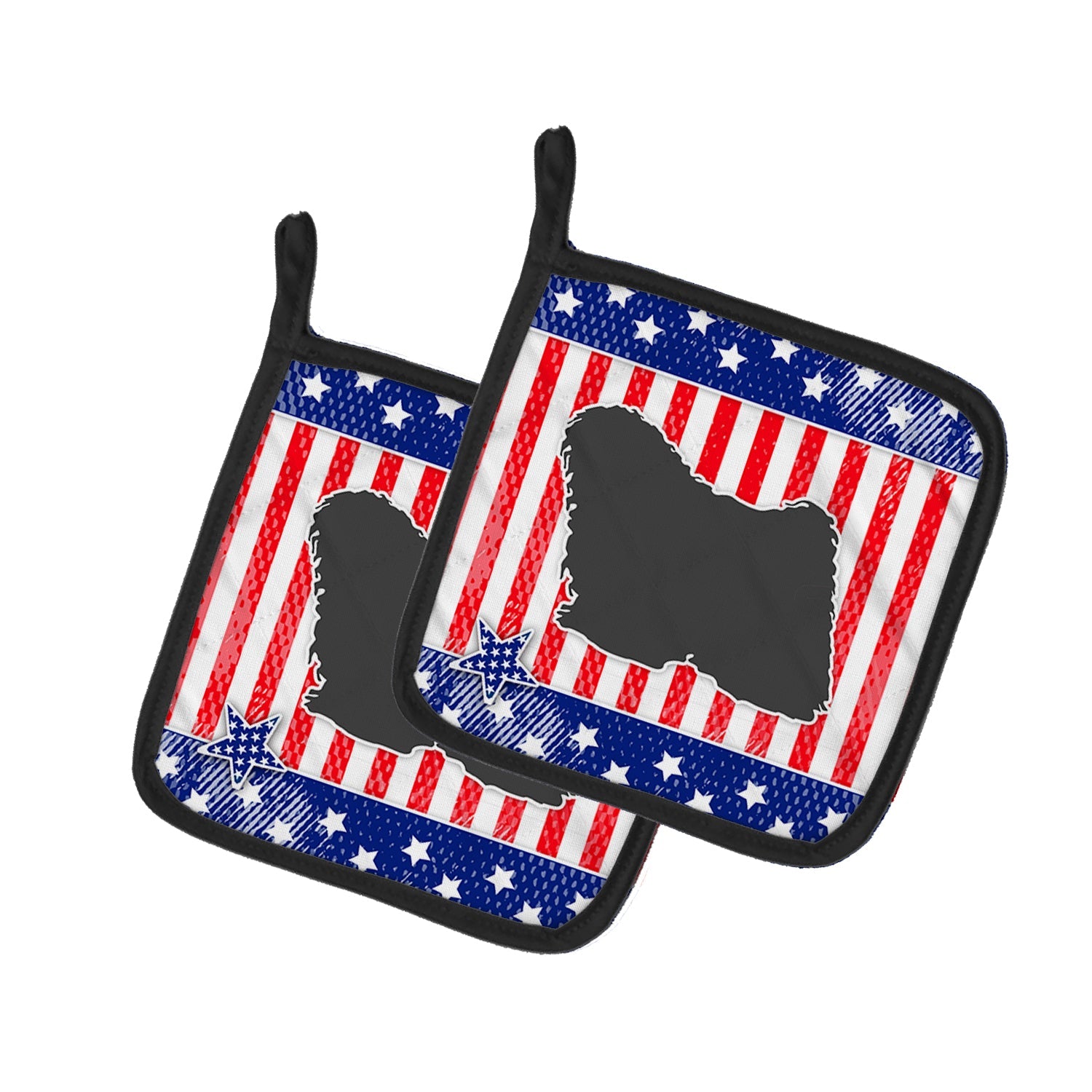 USA Patriotic Puli Pot Holder Set of 2 Heat Resistant Quilted Hot Pads 7.5 x 7.5 Inch, Insulated Kitchen Trivets for Cooking & Baking