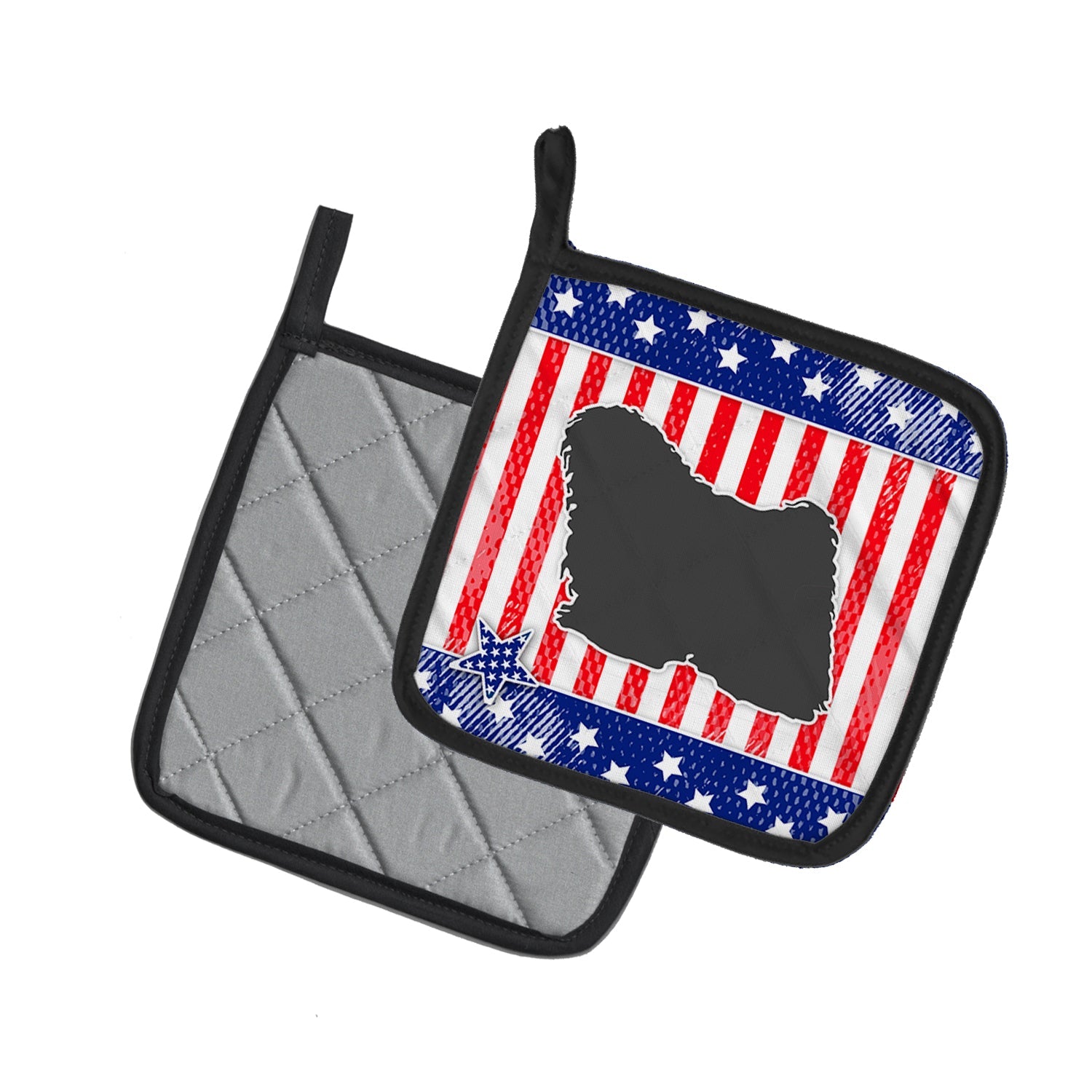 USA Patriotic Puli Pot Holder Set of 2 Heat Resistant Quilted Hot Pads 7.5 x 7.5 Inch, Insulated Kitchen Trivets for Cooking & Baking