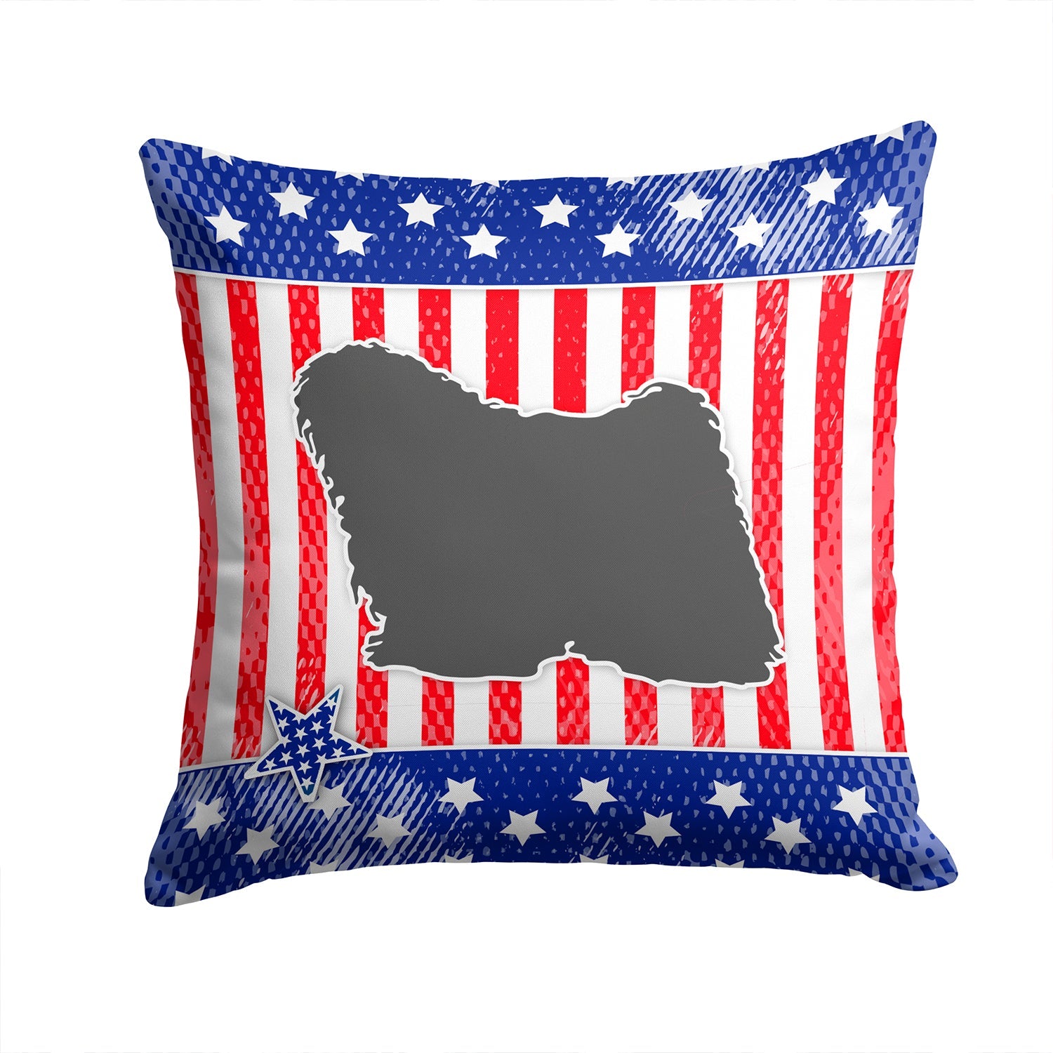 USA Patriotic Puli Decorative Throw Pillow 14x14 Indoor Outdoor Accent Cushion, Fabric Cover with Insert for Sofa, Bed, Porch & Living Room