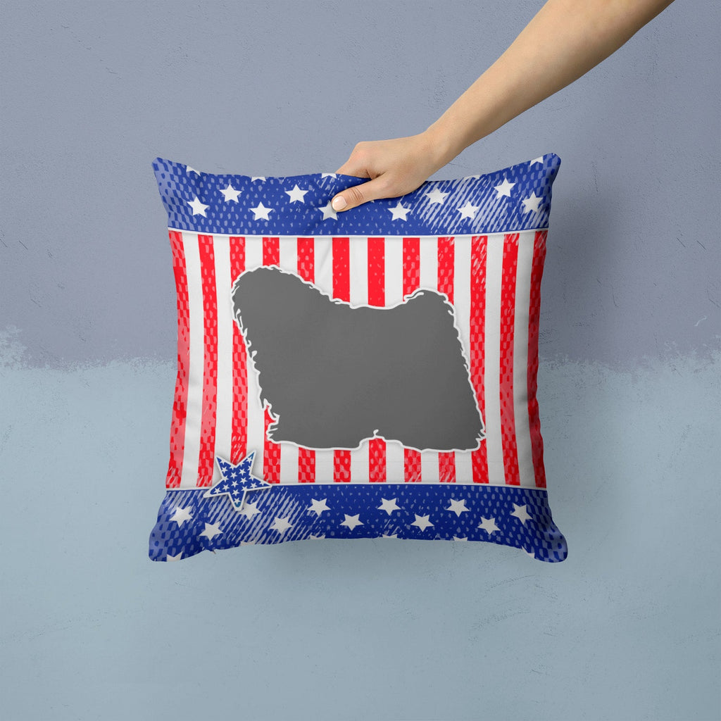 USA Patriotic Puli Decorative Throw Pillow 14x14 Indoor Outdoor Accent Cushion, Fabric Cover with Insert for Sofa, Bed, Porch & Living Room