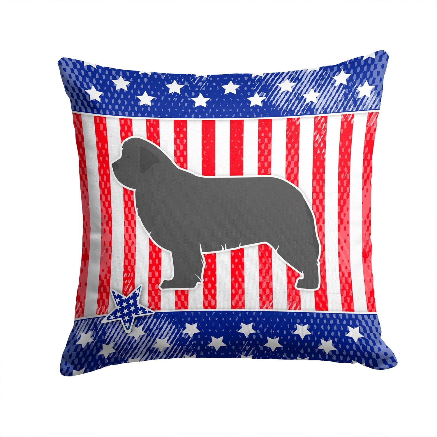USA Patriotic Newfoundland Decorative Throw Pillow 14x14 Indoor Outdoor Accent Cushion, Fabric Cover with Insert for Sofa, Bed, Porch & Living Room