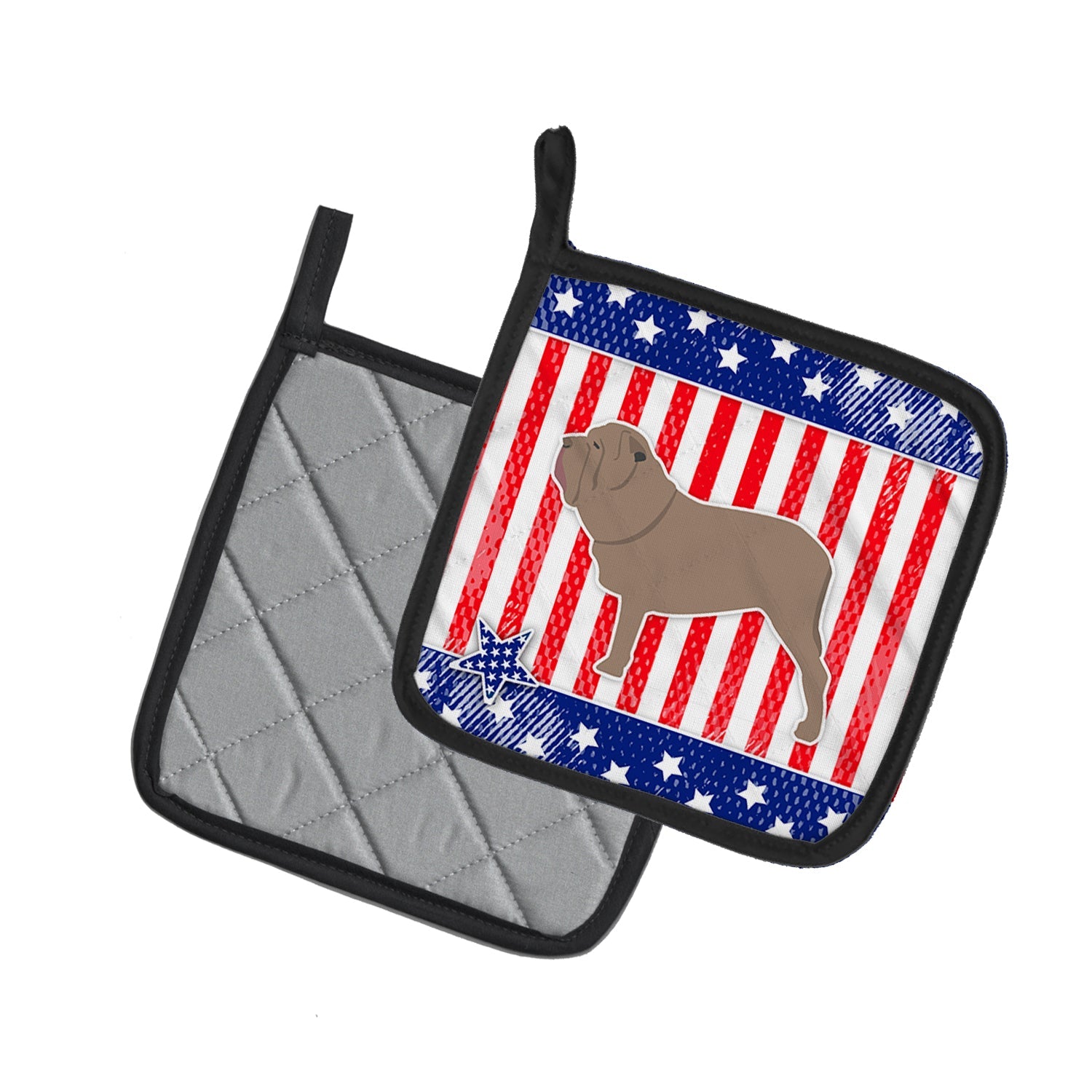 USA Patriotic Neapolitan Mastiff Pot Holder Set of 2 Heat Resistant Quilted Hot Pads 7.5 x 7.5 Inch, Insulated Kitchen Trivets for Cooking & Baking