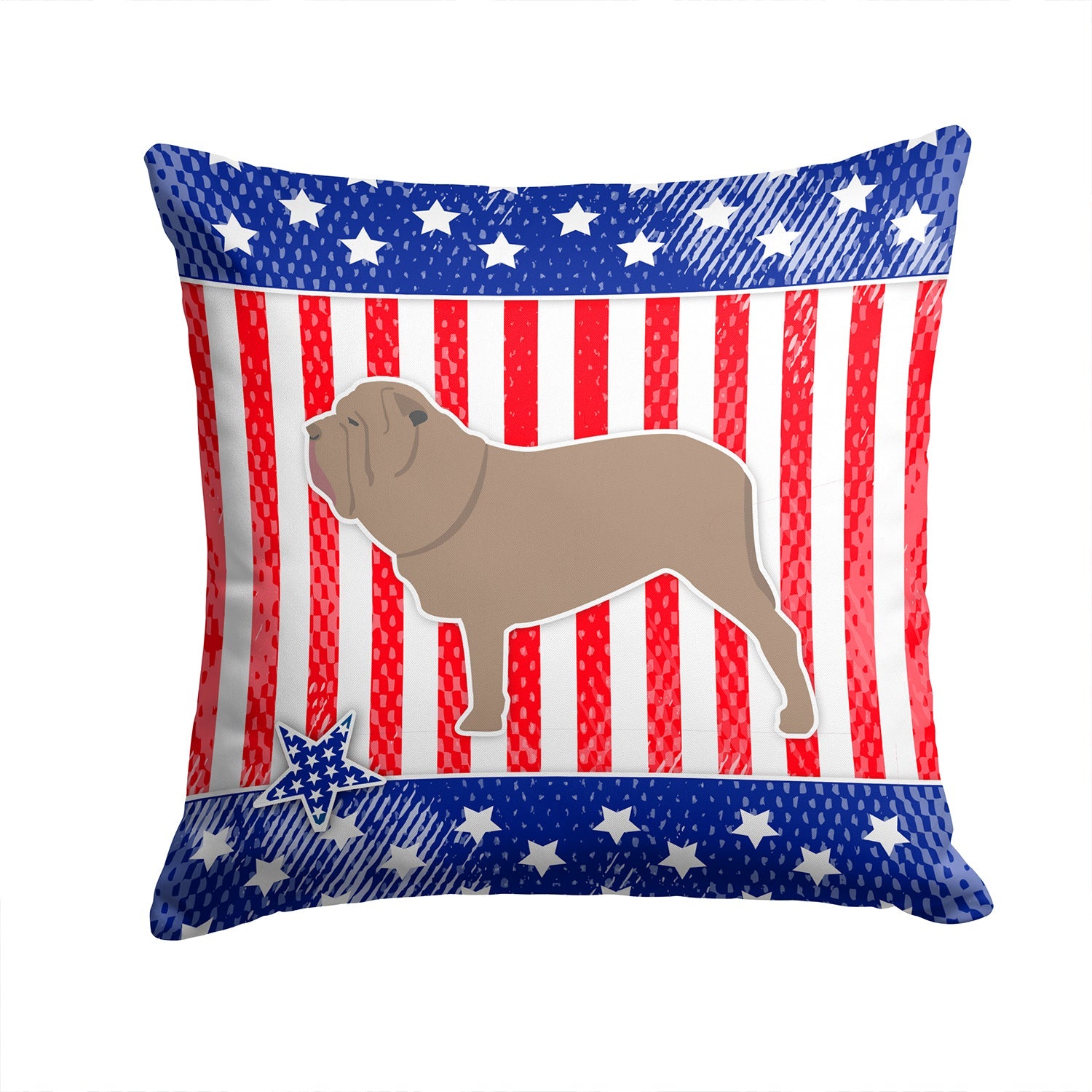 USA Patriotic Neapolitan Mastiff Decorative Throw Pillow 14x14 Indoor Outdoor Accent Cushion, Fabric Cover with Insert for Sofa, Bed, Porch & Living Room