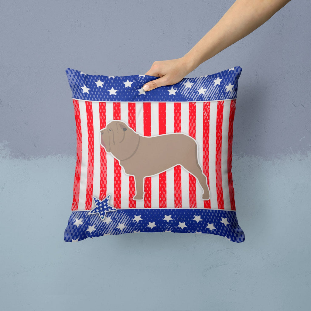 USA Patriotic Neapolitan Mastiff Decorative Throw Pillow 14x14 Indoor Outdoor Accent Cushion, Fabric Cover with Insert for Sofa, Bed, Porch & Living Room