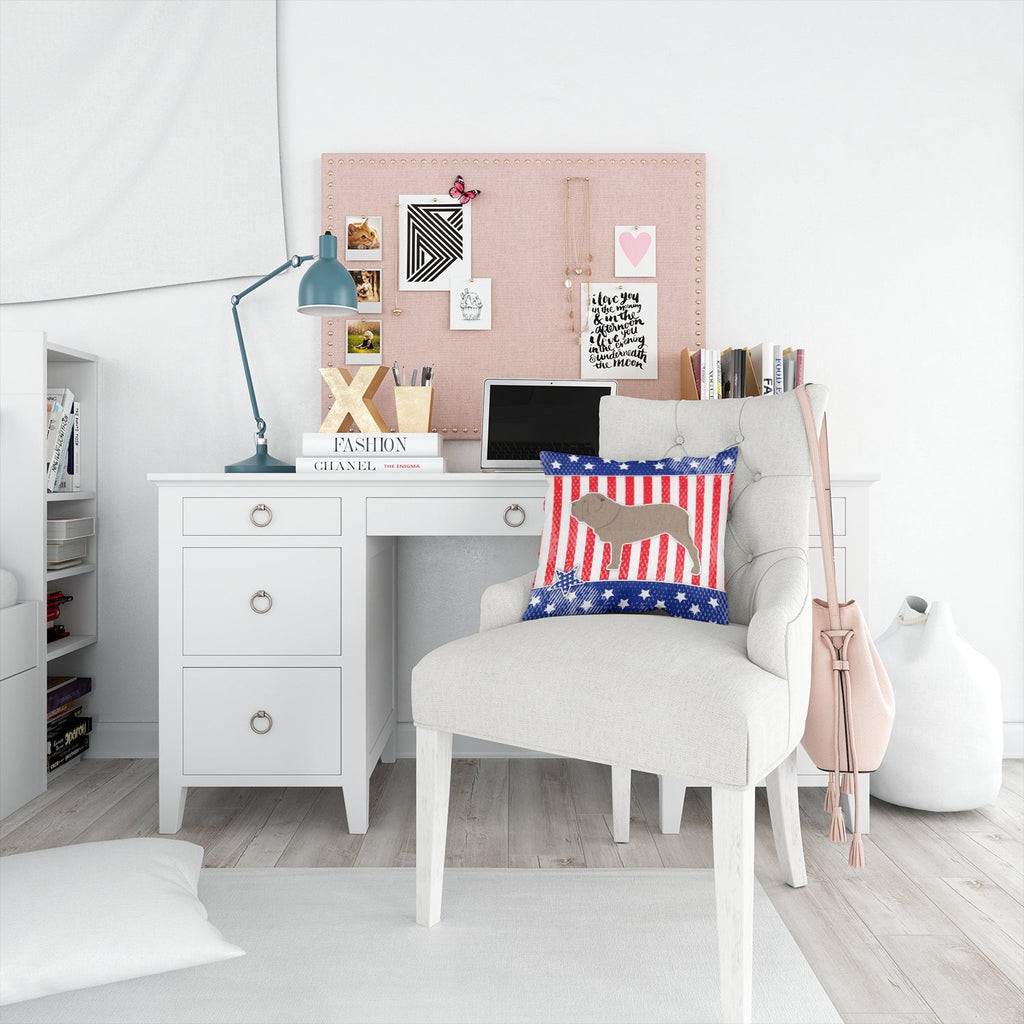 USA Patriotic Neapolitan Mastiff Decorative Throw Pillow 14x14 Indoor Outdoor Accent Cushion, Fabric Cover with Insert for Sofa, Bed, Porch & Living Room