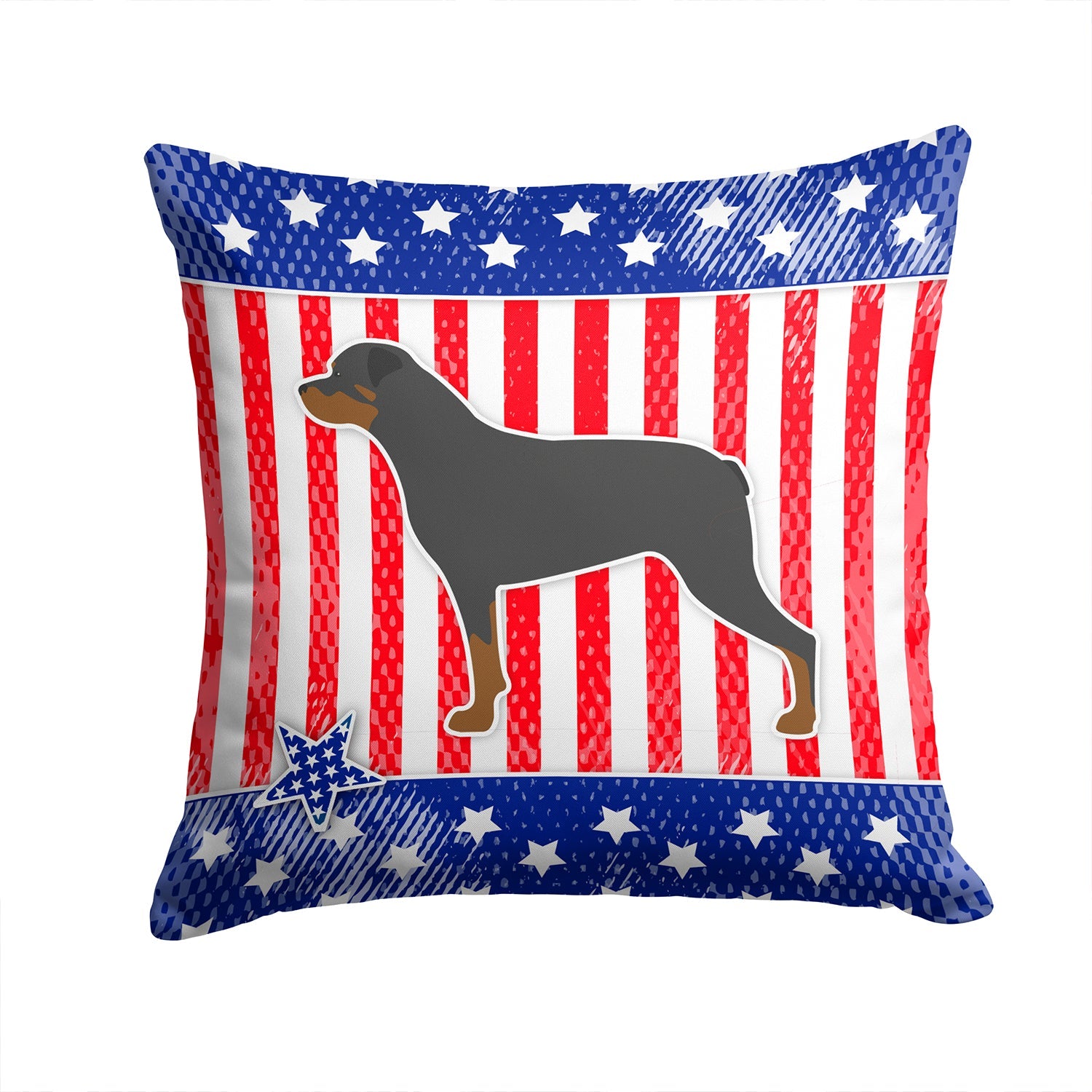 USA Patriotic Rottweiler Decorative Throw Pillow 14x14 Indoor Outdoor Accent Cushion, Fabric Cover with Insert for Sofa, Bed, Porch & Living Room