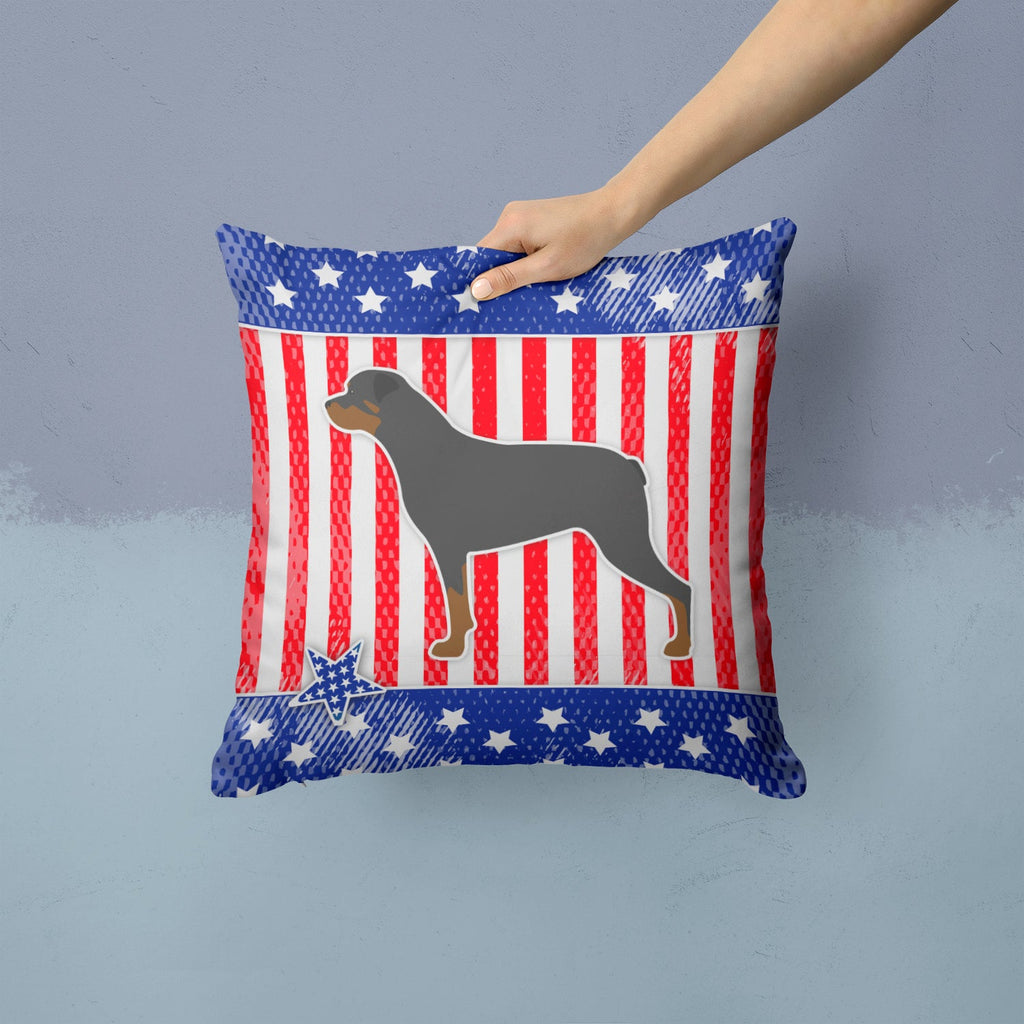 USA Patriotic Rottweiler Decorative Throw Pillow 14x14 Indoor Outdoor Accent Cushion, Fabric Cover with Insert for Sofa, Bed, Porch & Living Room