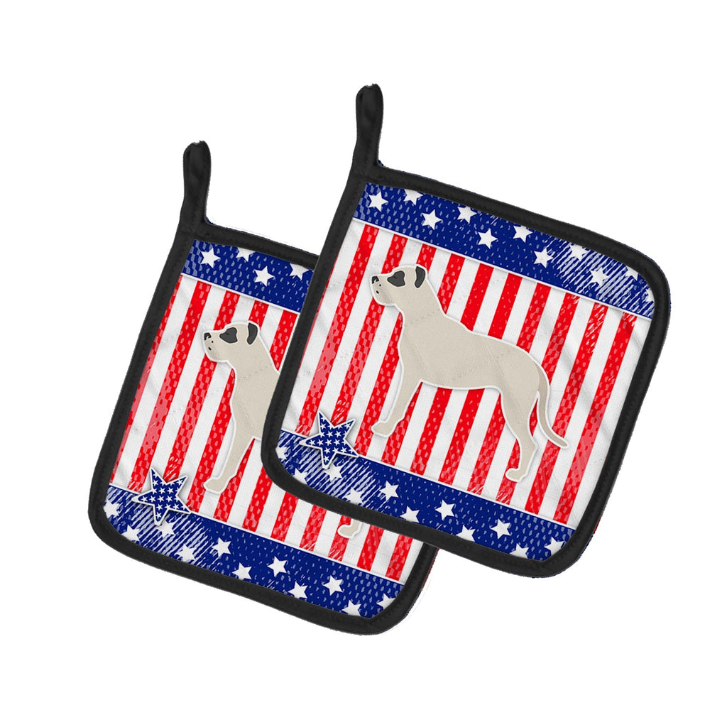 USA Patriotic Dogo Argentino Pot Holder Set of 2 Heat Resistant Quilted Hot Pads 7.5 x 7.5 Inch, Insulated Kitchen Trivets for Cooking & Baking