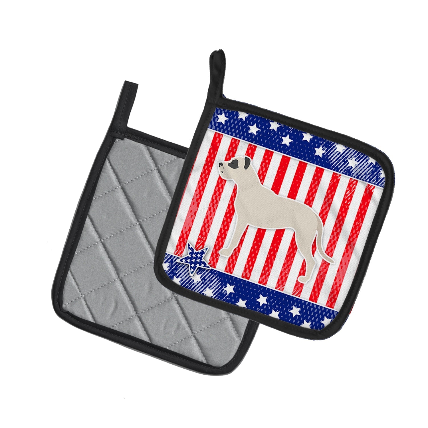 USA Patriotic Dogo Argentino Pot Holder Set of 2 Heat Resistant Quilted Hot Pads 7.5 x 7.5 Inch, Insulated Kitchen Trivets for Cooking & Baking