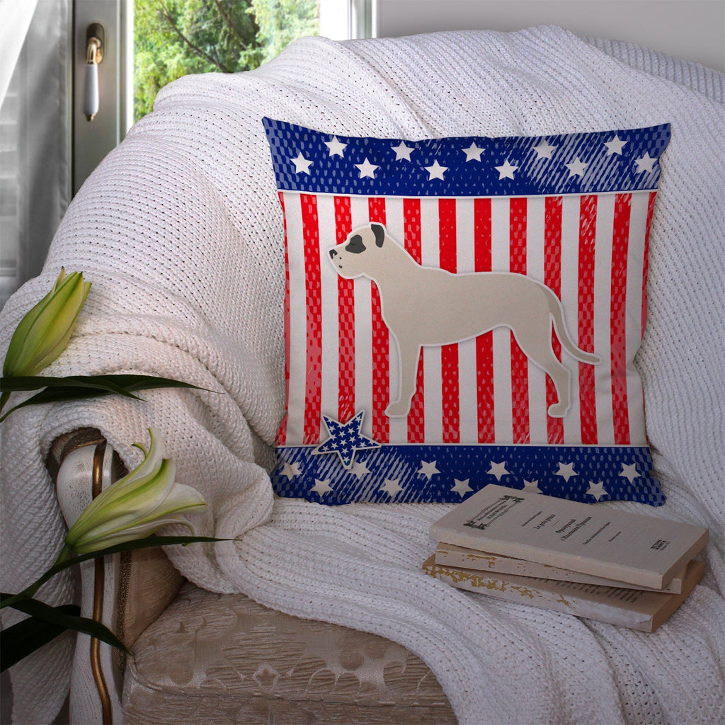USA Patriotic Dogo Argentino Decorative Throw Pillow 14x14 Indoor Outdoor Accent Cushion, Fabric Cover with Insert for Sofa, Bed, Porch & Living Room