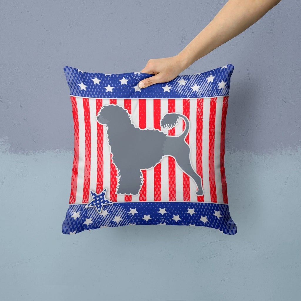 USA Patriotic Portuguese Water Dog Decorative Throw Pillow 14x14 Indoor Outdoor Accent Cushion, Fabric Cover with Insert for Sofa, Bed, Porch & Living Room