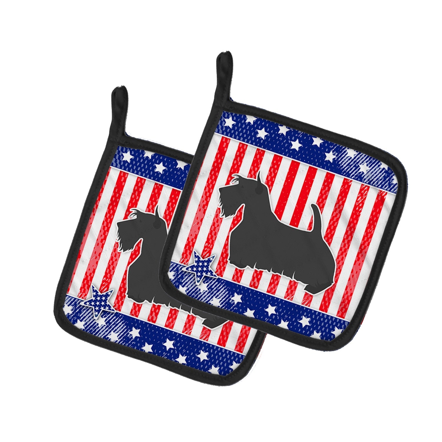 USA Patriotic Scottish Terrier Pot Holder Set of 2 Heat Resistant Quilted Hot Pads 7.5 x 7.5 Inch, Insulated Kitchen Trivets for Cooking & Baking