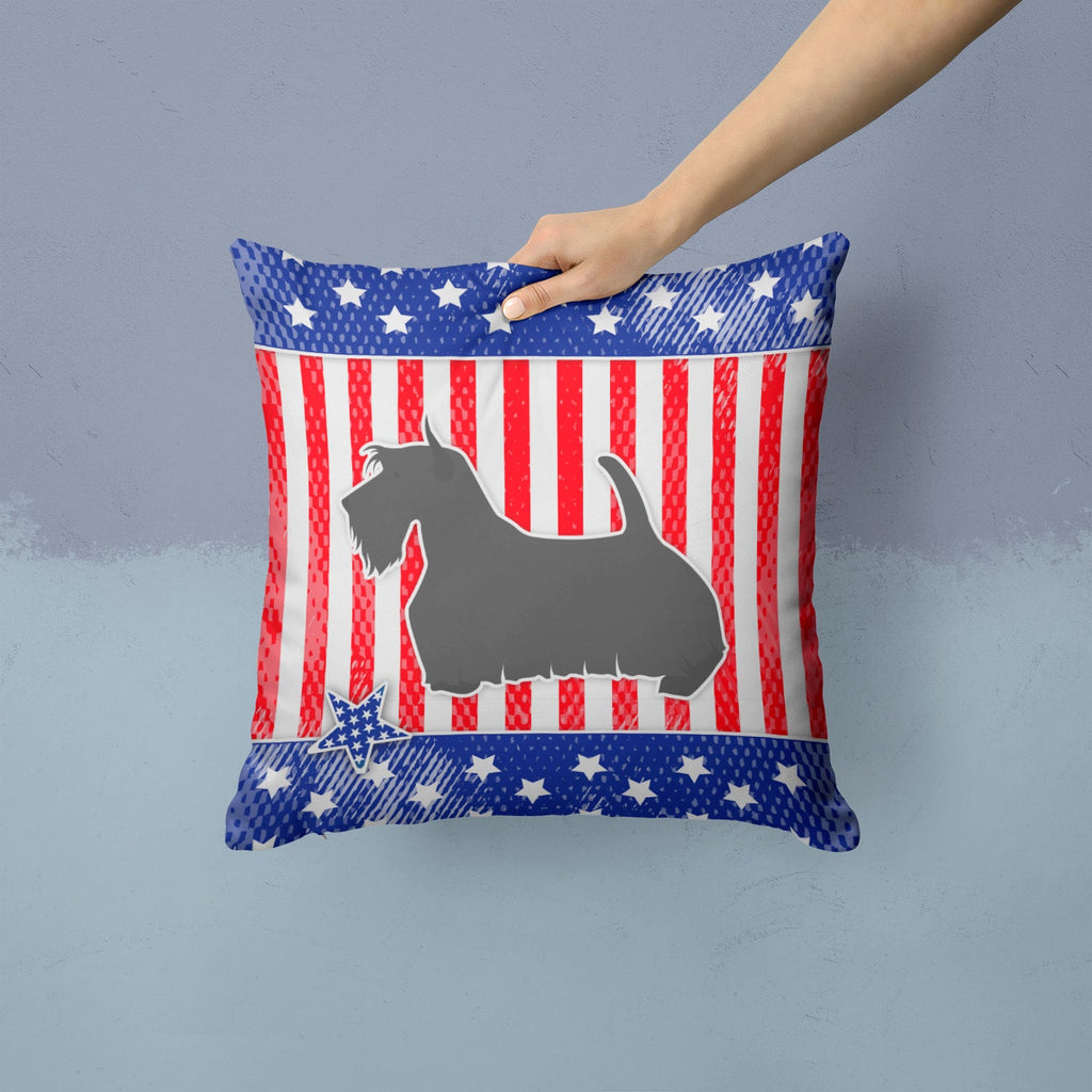 USA Patriotic Scottish Terrier Decorative Throw Pillow 14x14 Indoor Outdoor Accent Cushion, Fabric Cover with Insert for Sofa, Bed, Porch & Living Room