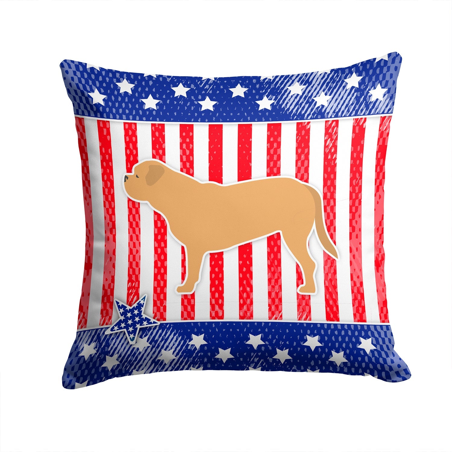 USA Patriotic Dogue de Bordeaux Decorative Throw Pillow 14x14 Indoor Outdoor Accent Cushion, Fabric Cover with Insert for Sofa, Bed, Porch & Living Room