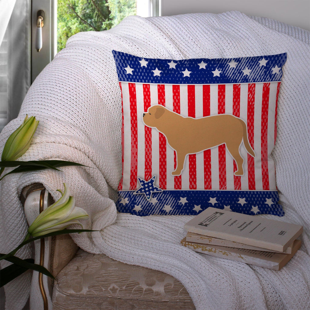 USA Patriotic Dogue de Bordeaux Decorative Throw Pillow 14x14 Indoor Outdoor Accent Cushion, Fabric Cover with Insert for Sofa, Bed, Porch & Living Room