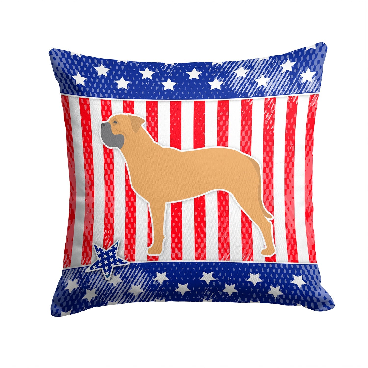 USA Patriotic Bullmastiff Decorative Throw Pillow 14x14 Indoor Outdoor Accent Cushion, Fabric Cover with Insert for Sofa, Bed, Porch & Living Room