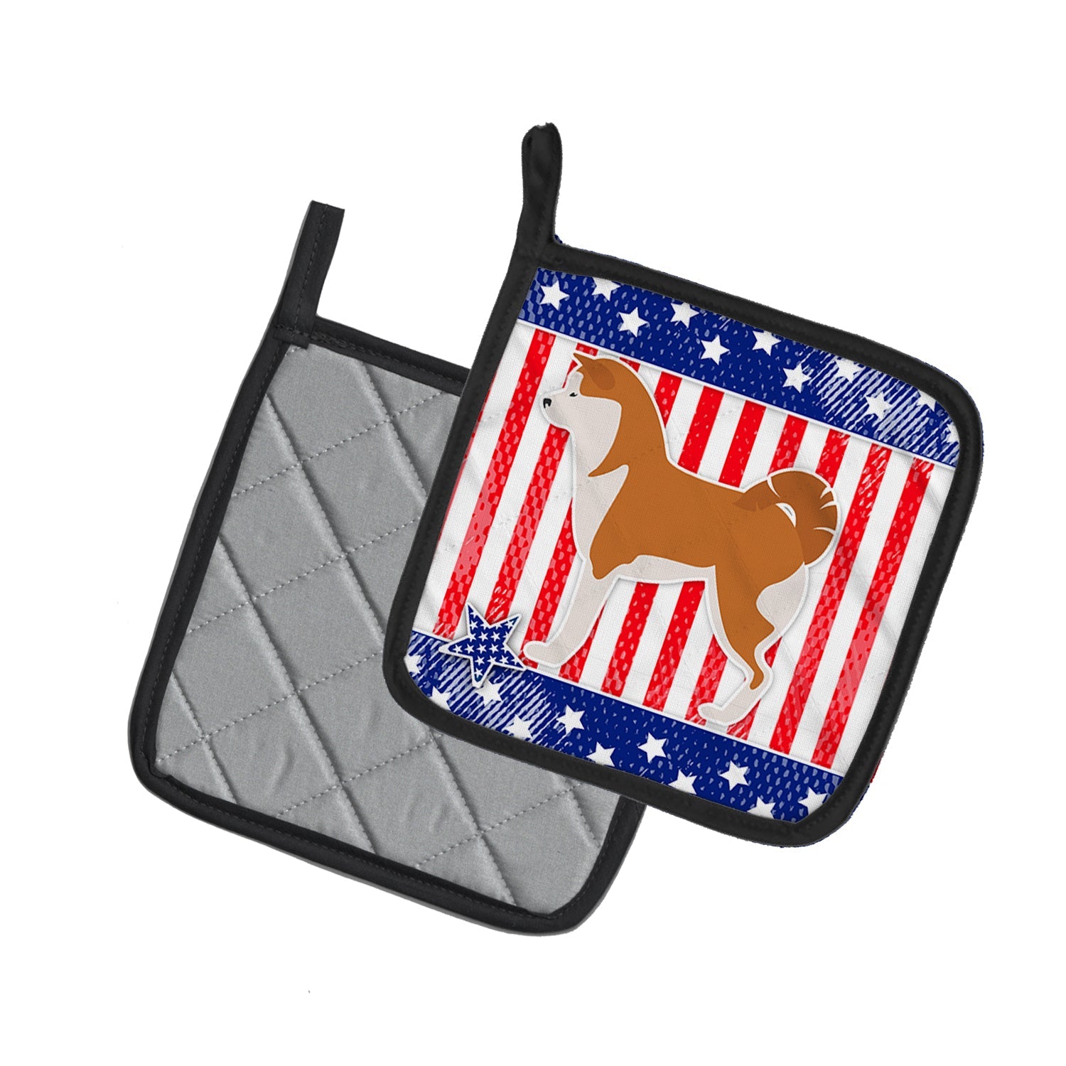 USA Patriotic Akita Pot Holder Set of 2 Heat Resistant Quilted Hot Pads 7.5 x 7.5 Inch, Insulated Kitchen Trivets for Cooking & Baking