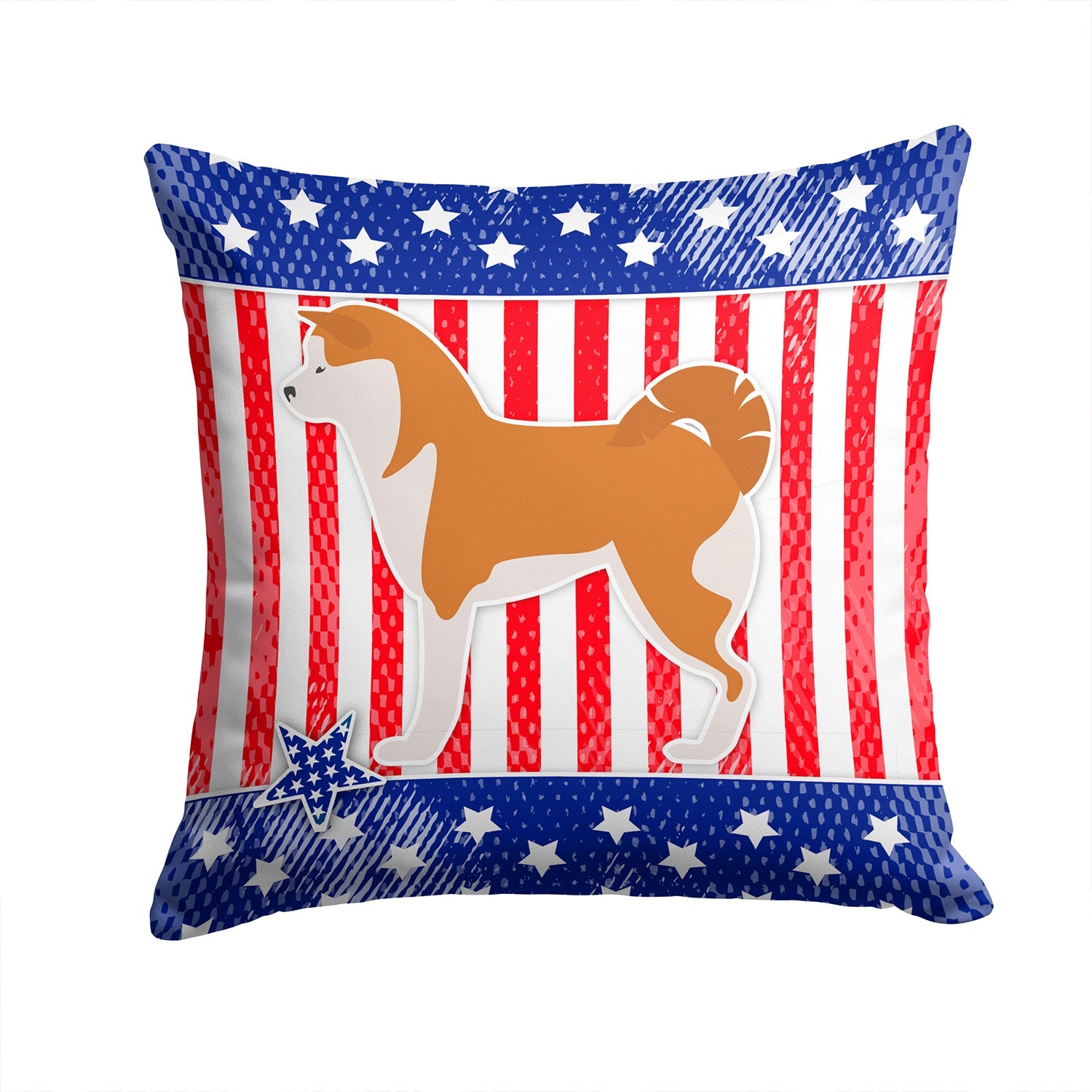 USA Patriotic Akita Decorative Throw Pillow 14x14 Indoor Outdoor Accent Cushion, Fabric Cover with Insert for Sofa, Bed, Porch & Living Room