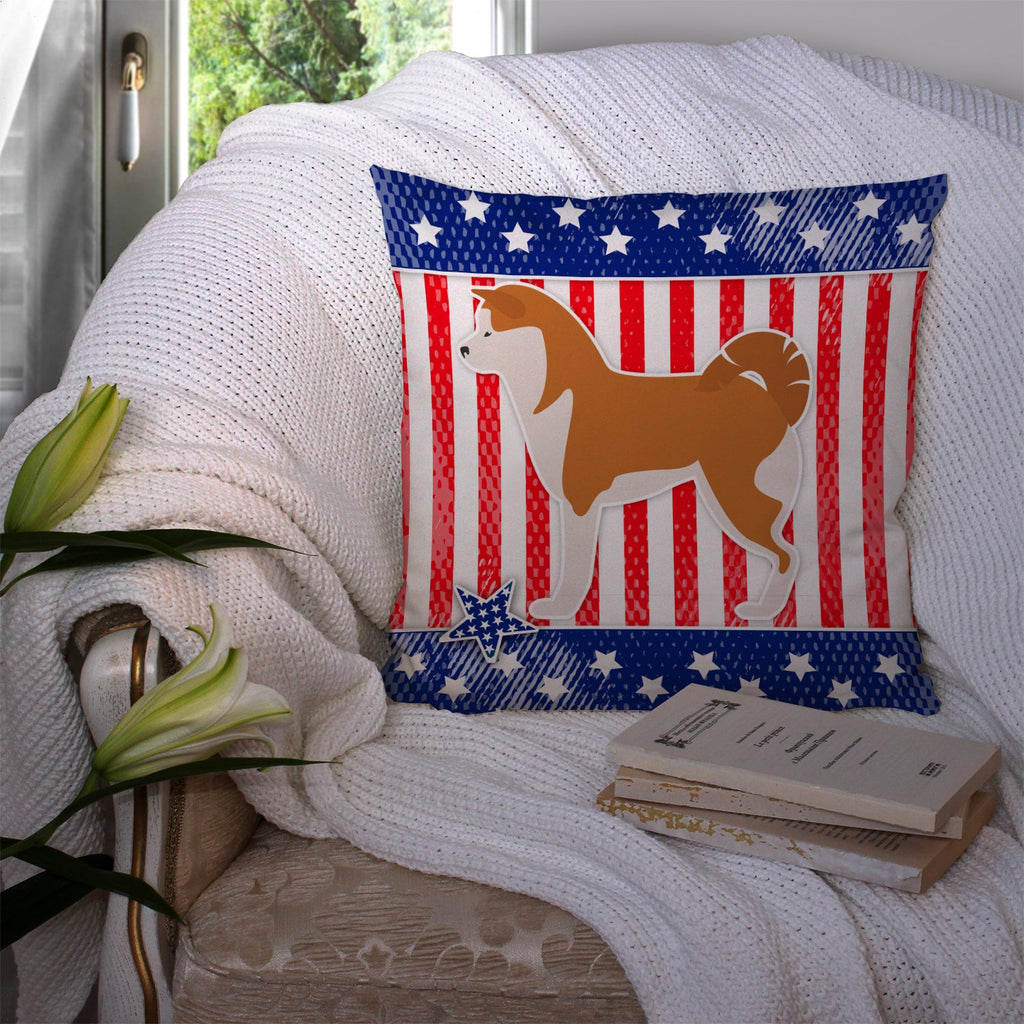USA Patriotic Akita Decorative Throw Pillow 14x14 Indoor Outdoor Accent Cushion, Fabric Cover with Insert for Sofa, Bed, Porch & Living Room