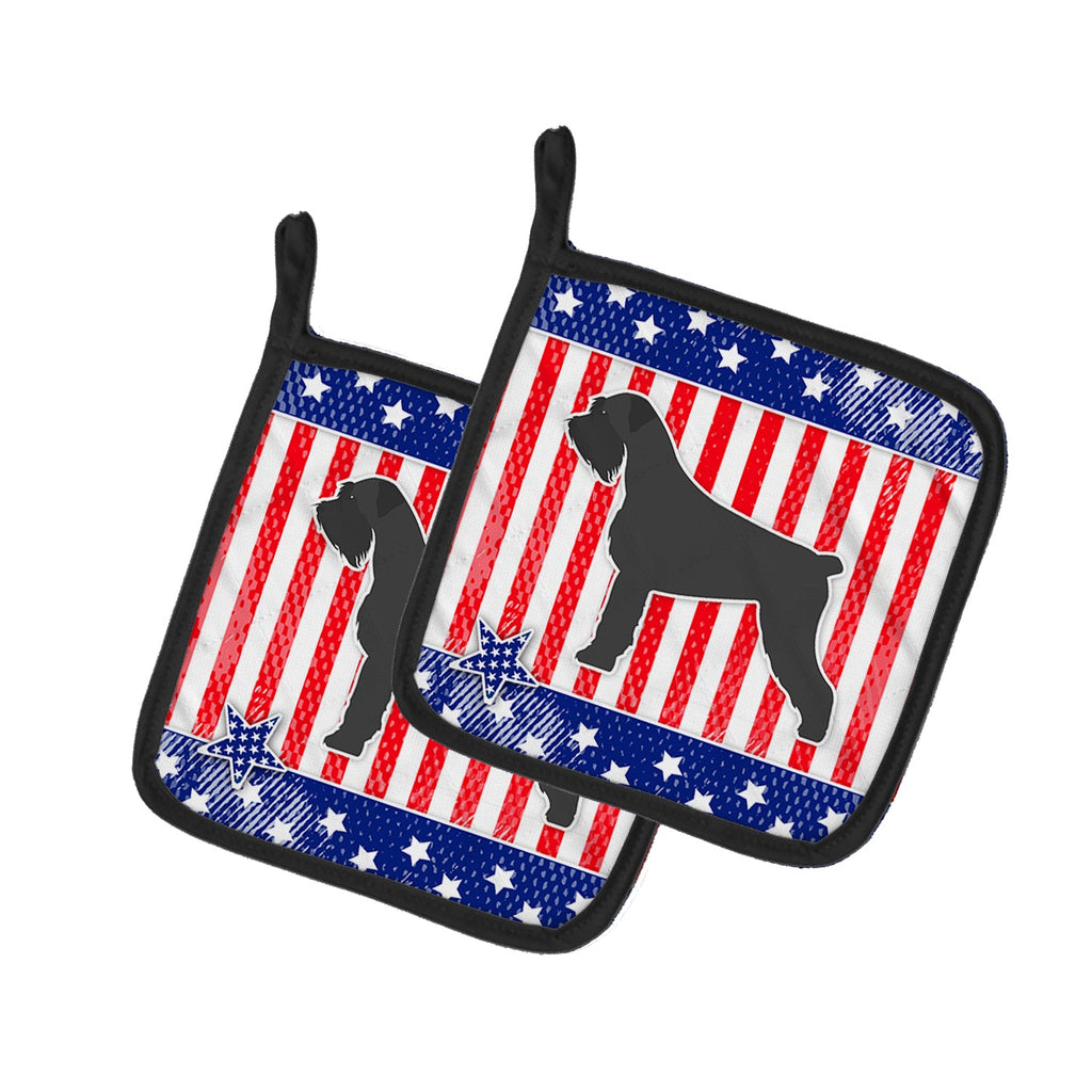 USA Patriotic Giant Schnauzer Pot Holder Set of 2 Heat Resistant Quilted Hot Pads 7.5 x 7.5 Inch, Insulated Kitchen Trivets for Cooking & Baking
