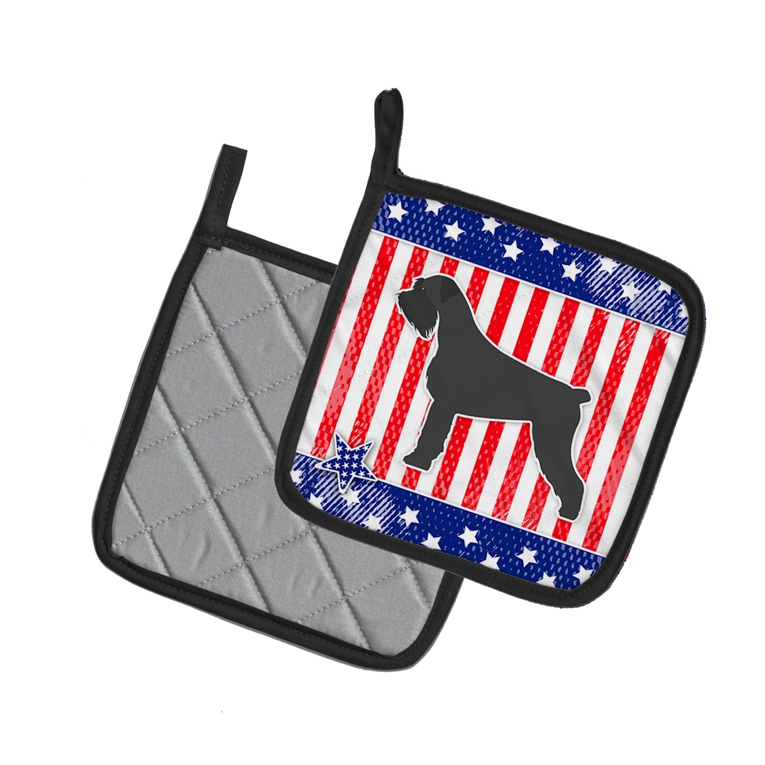 USA Patriotic Giant Schnauzer Pot Holder Set of 2 Heat Resistant Quilted Hot Pads 7.5 x 7.5 Inch, Insulated Kitchen Trivets for Cooking & Baking