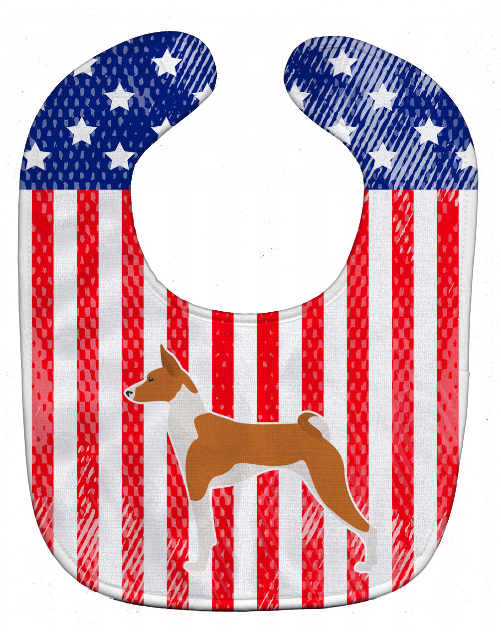 USA Patriotic Basenji Baby Bib Easy-Clean Baby Bib Baby Feeding Accessory Baby Mealtime Essential, 10 x 13, Multicolor