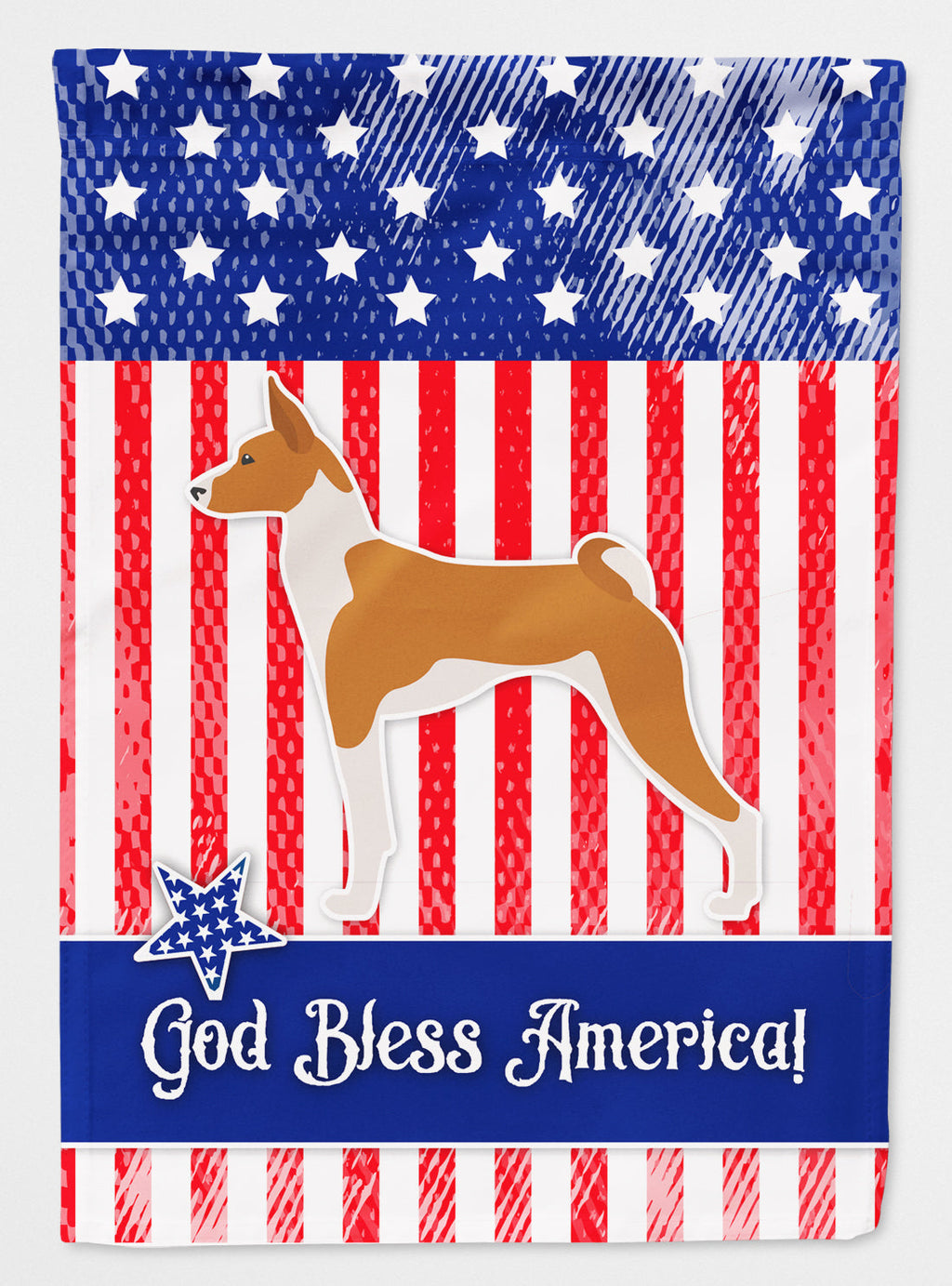 USA Patriotic Basenji House Flag 28x40 Porch Sleeve Pole Decorative Outside Yard Banner Artwork Wall Hanging, Polyester